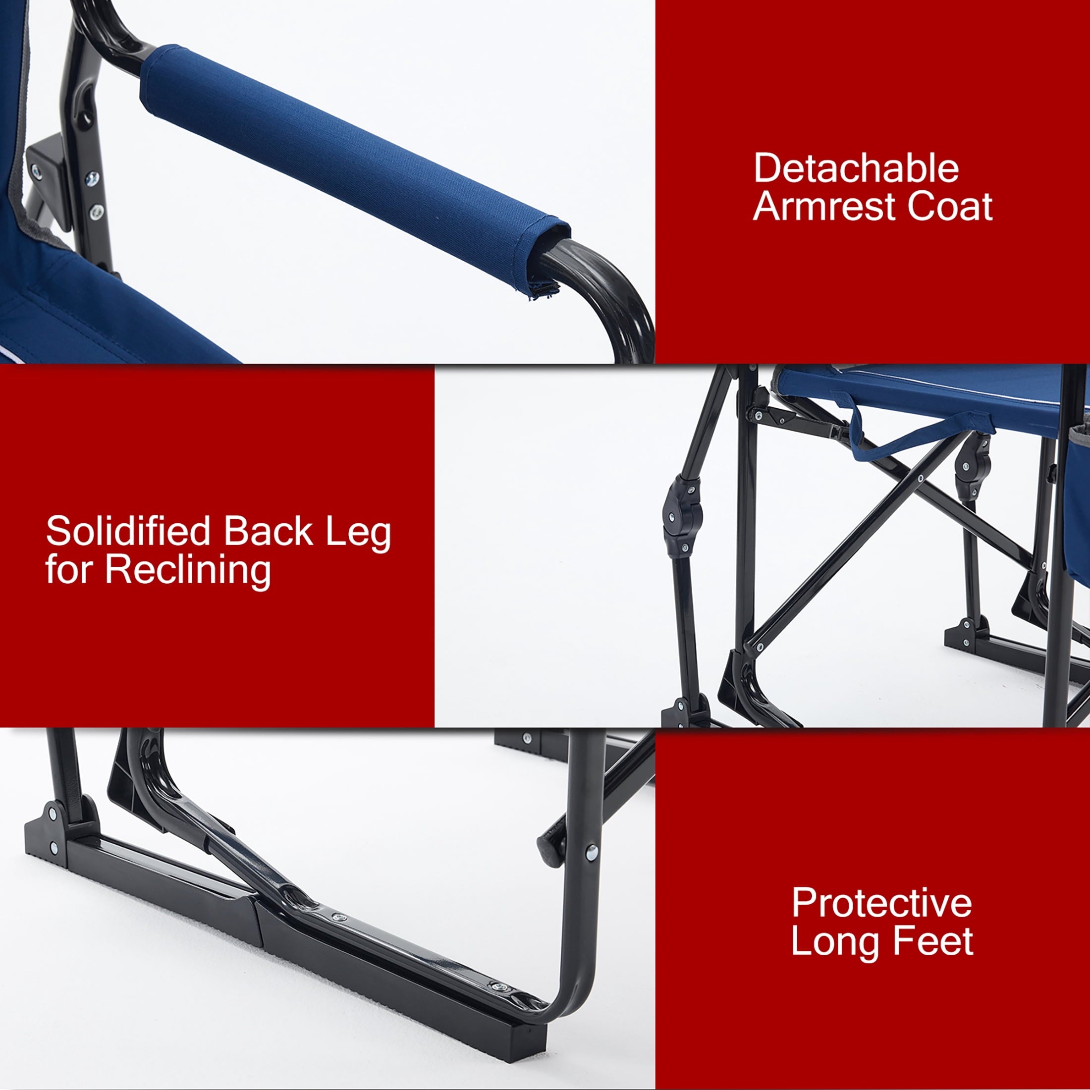 EDX Folding Camping Chair, Padded High Back, Adjustable Lumbar Support, Extra Wide for Adults, 500 lbs Steel Frame, Portable Outdoor,Black