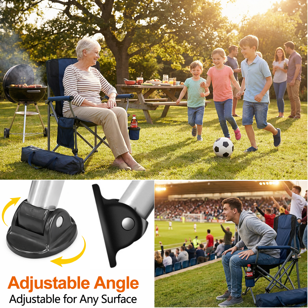 Camping Chairs for Adults, Portable Folding Lawn Chairs with Side Pockets & Cup Holder for Outside, Fishing, Camp & Garden