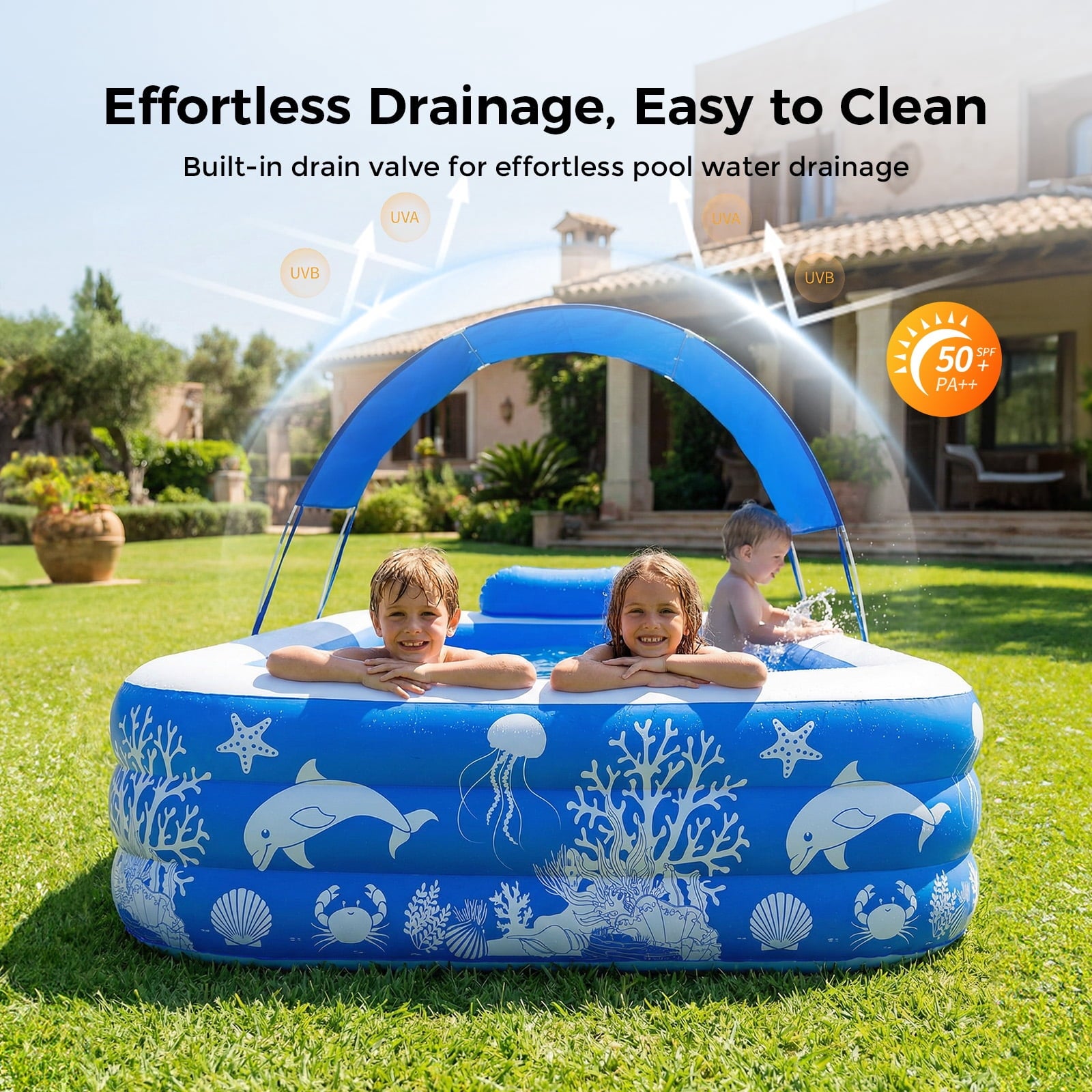 Inflatable Pool, 120 X 67 X 22 Family Swimming Pool, Oversized Thickened Kiddie Pool for Outdoor, Garden, Backyard, Blue