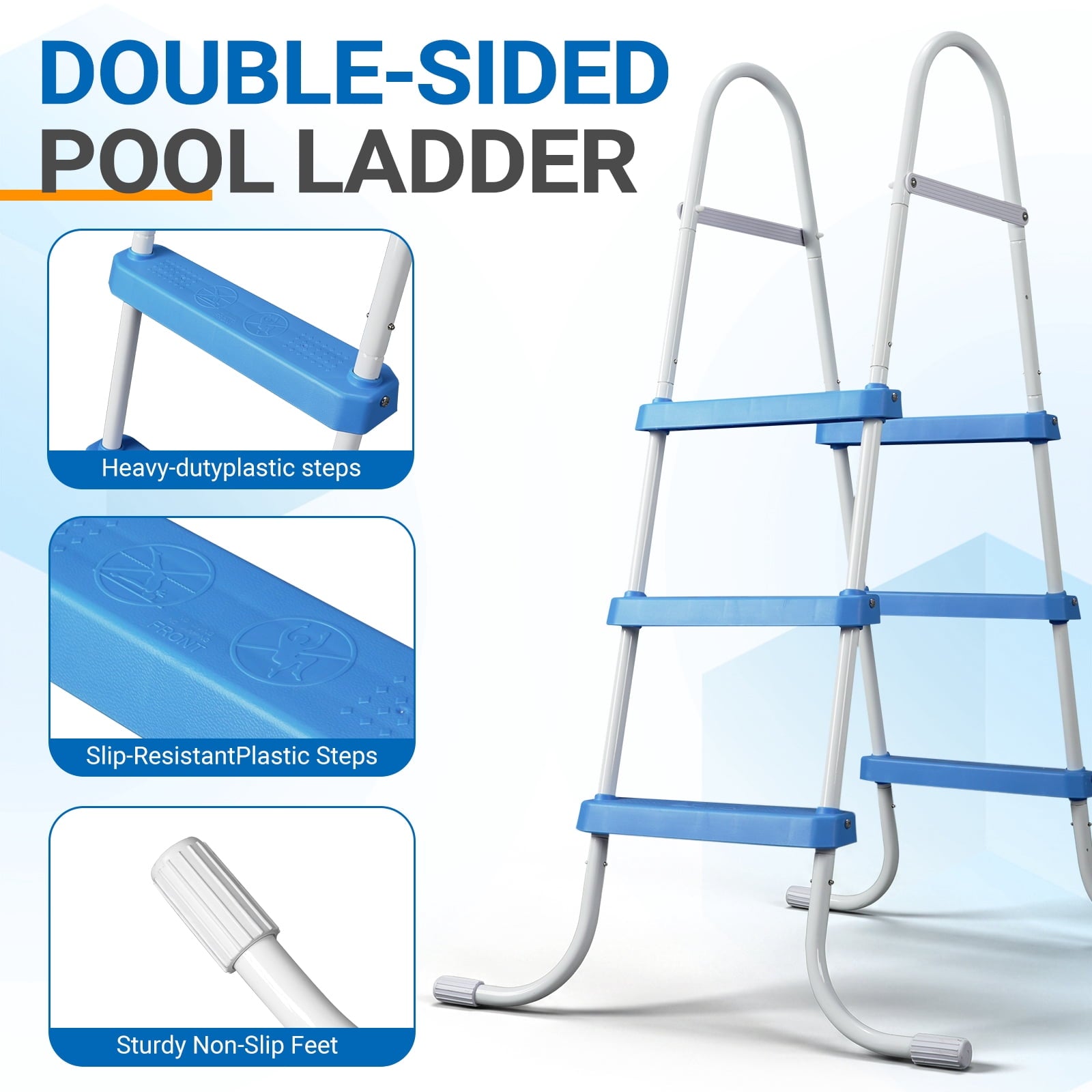 Ktaxon 52 4Step Steel Frame Above Ground Swimming Pool Ladder,Heavy Duty Double Sided Removable Pool Steps with Ladder Escape