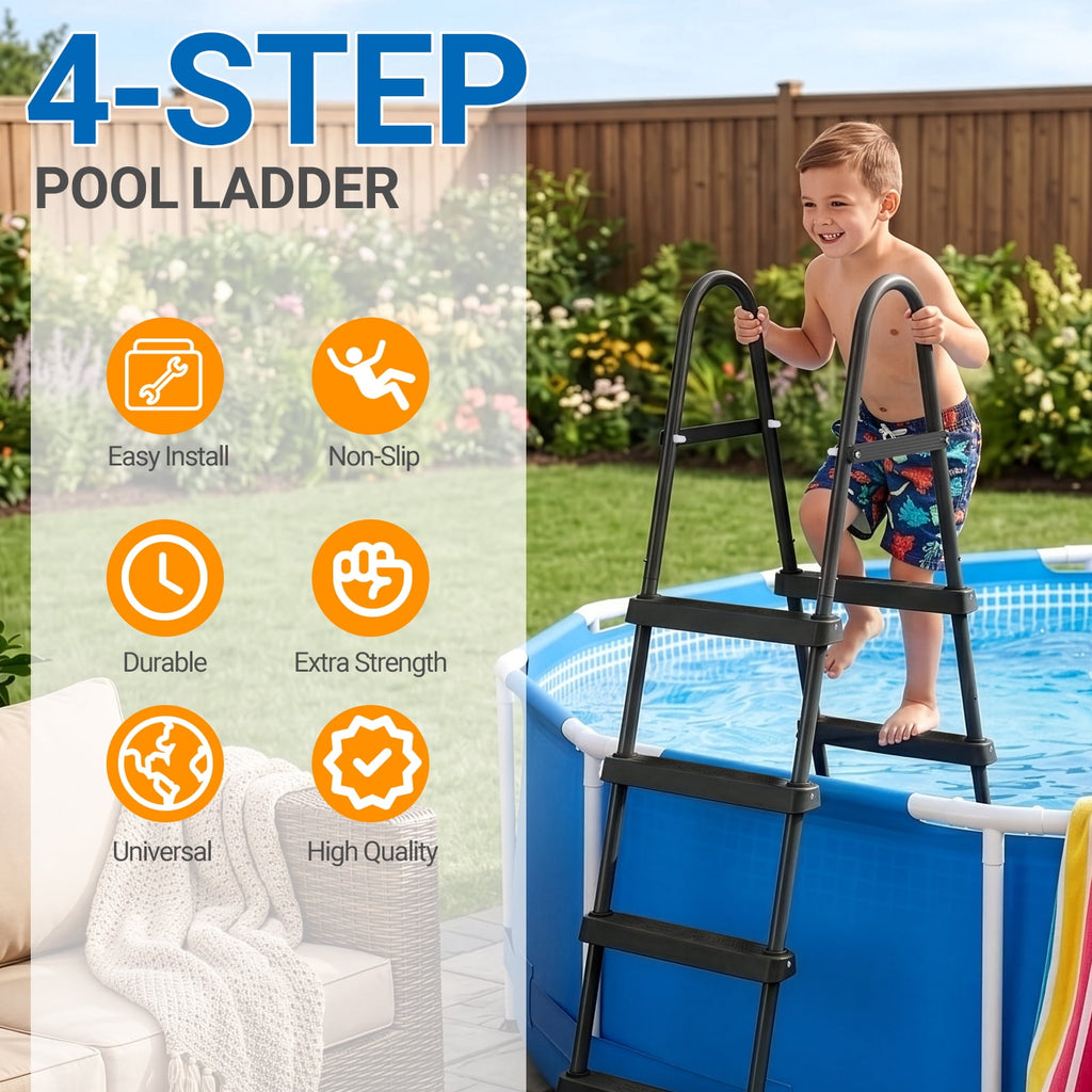 Ktaxon 52 4Step Steel Frame Above Ground Swimming Pool Ladder,Heavy Duty Double Sided Removable Pool Steps with Ladder Escape