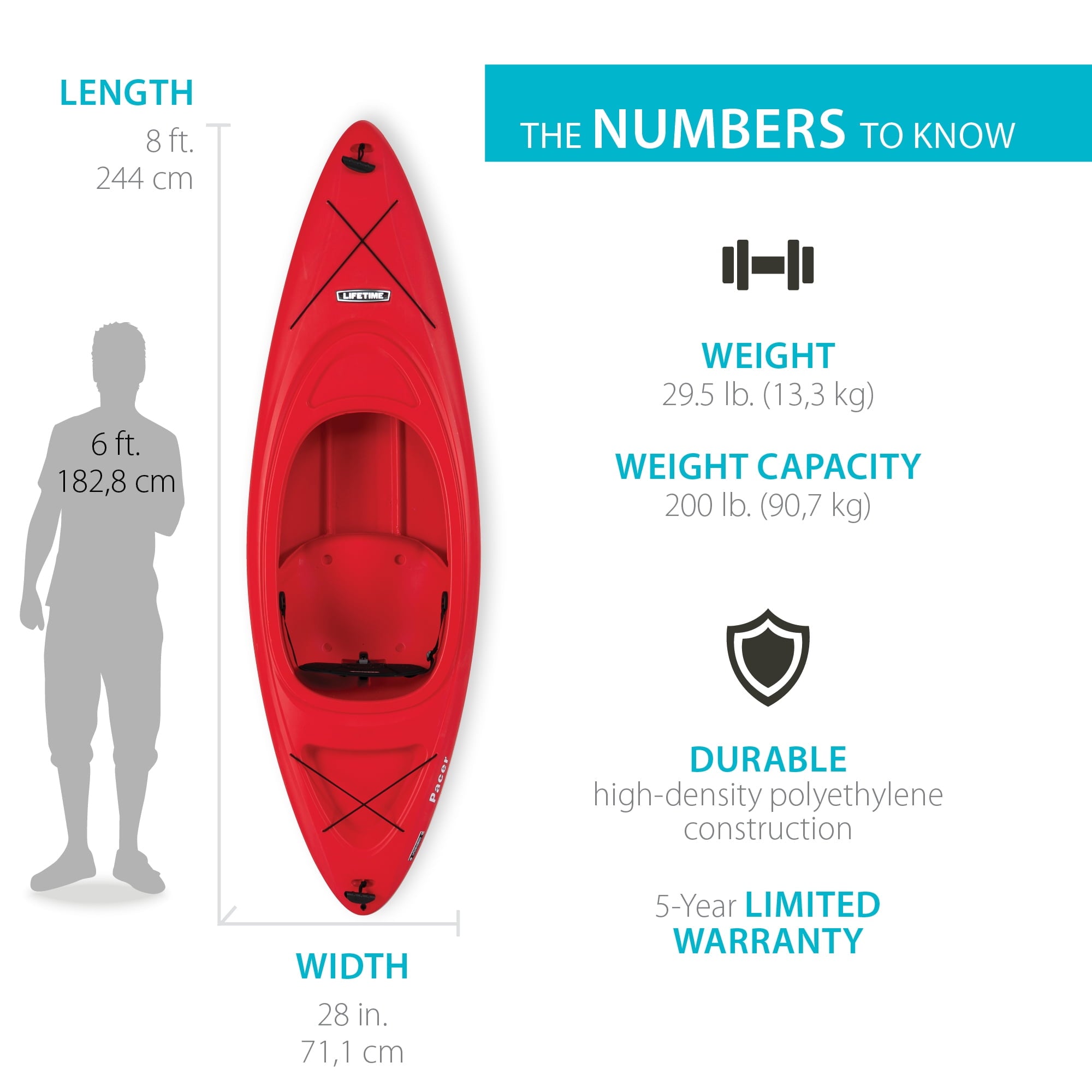 Lifetime Pacer 8 ft Sit-Inside Kayak with Paddle, Green (91032)