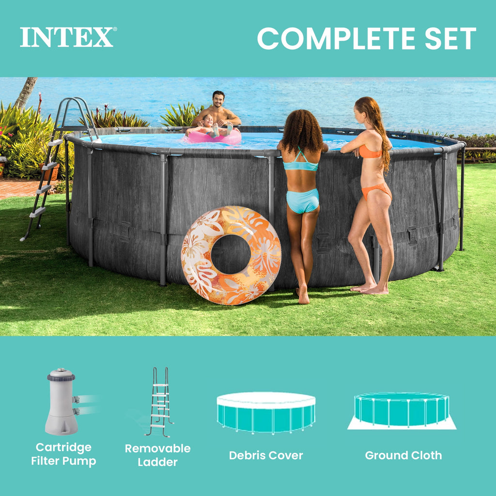 INTEX Round Prism Frame 15ft x 48in Above Ground Swimming Pool Set w/ Pump