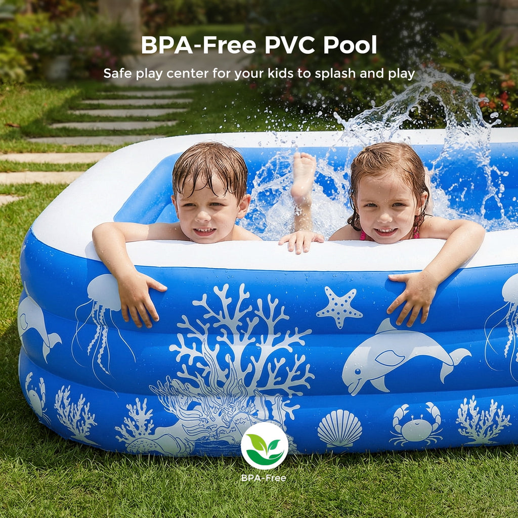 Inflatable Pool, 120 X 67 X 22 Family Swimming Pool, Oversized Thickened Kiddie Pool for Outdoor, Garden, Backyard, Blue