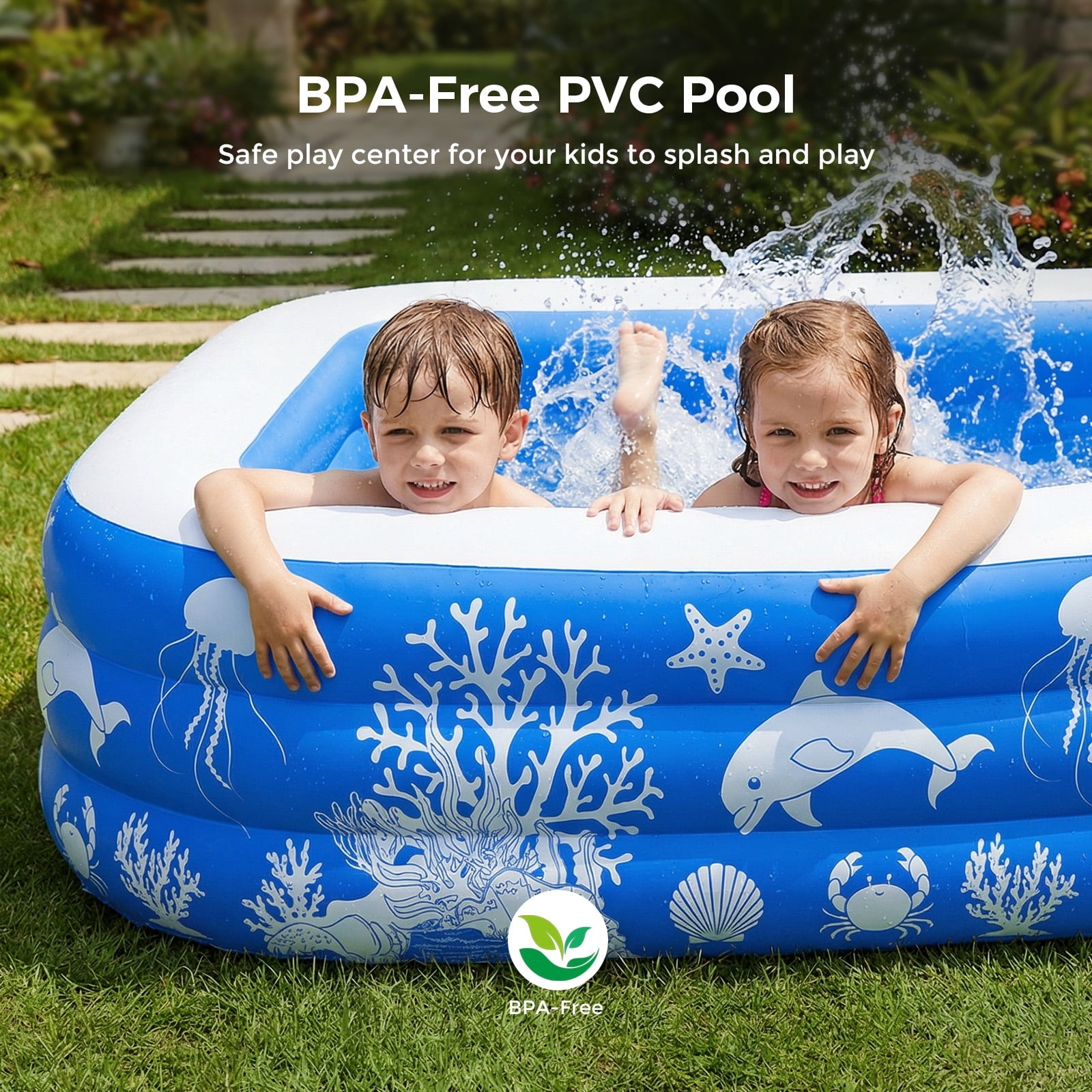 Inflatable Pool, 120 X 67 X 22 Family Swimming Pool, Oversized Thickened Kiddie Pool for Outdoor, Garden, Backyard, Blue