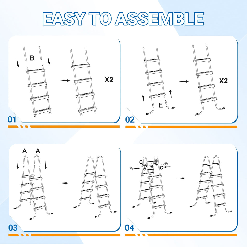 Ktaxon 52 4Step Steel Frame Above Ground Swimming Pool Ladder,Heavy Duty Double Sided Removable Pool Steps with Ladder Escape