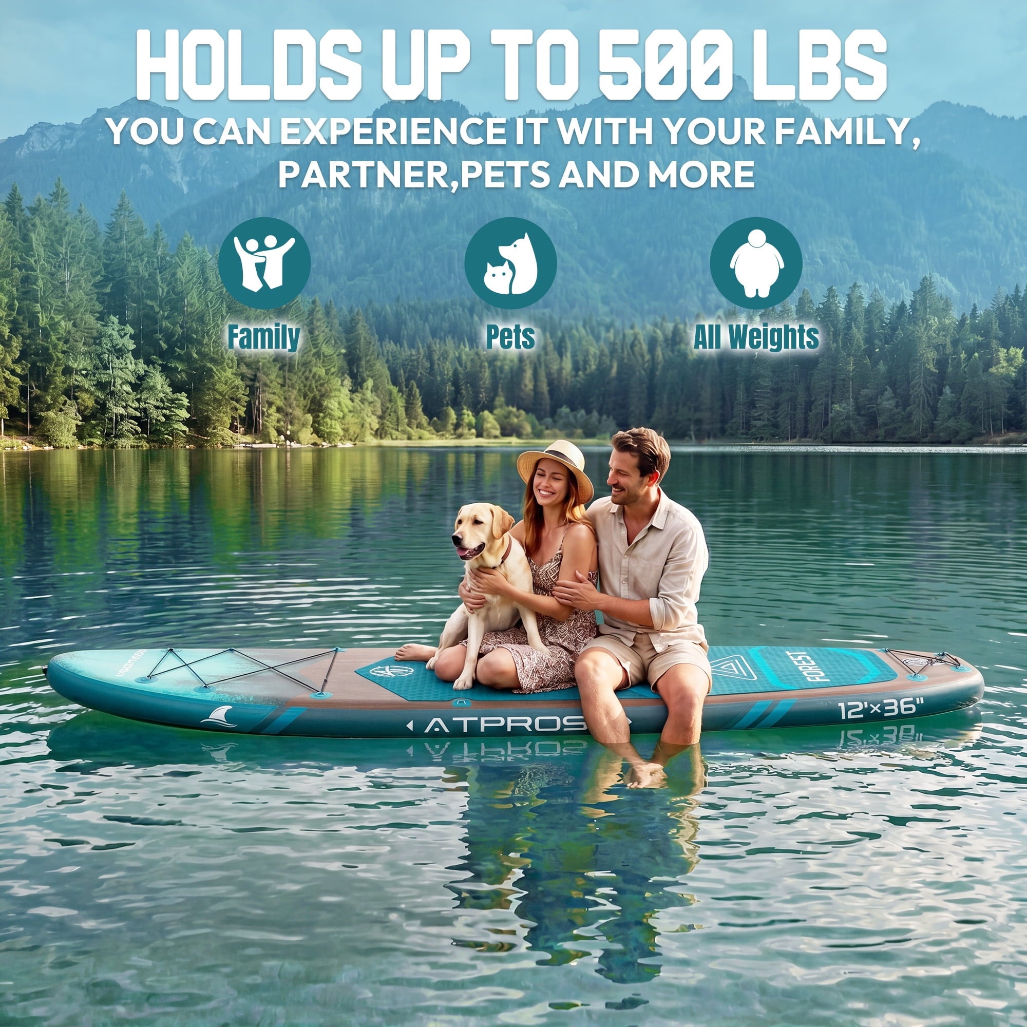 Ultifit Inflatable Paddle Board Extra Wide 500 Lbs Capacity Anti-Slip Design with SUP Accessories and Seat 12' x 36