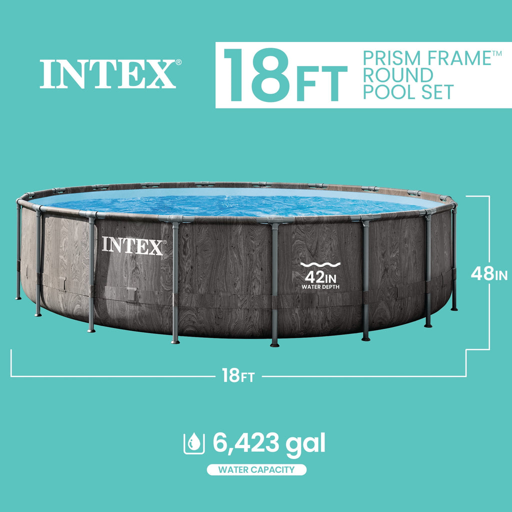INTEX Round Prism Frame 15ft x 48in Above Ground Swimming Pool Set w/ Pump