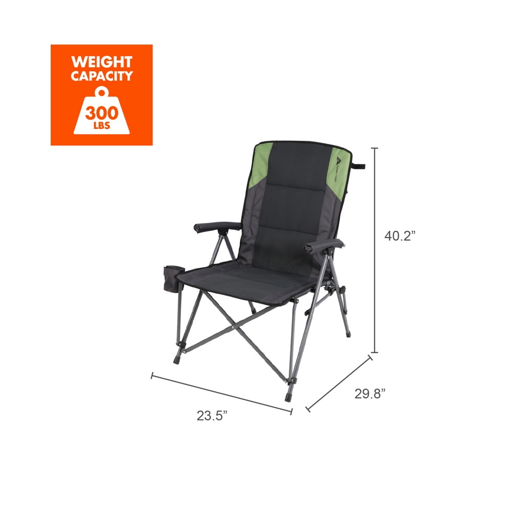Ozark Trail High Back Hard Arm Outdoor Adult Camp Chair with Cup Holder, Polyester, Green