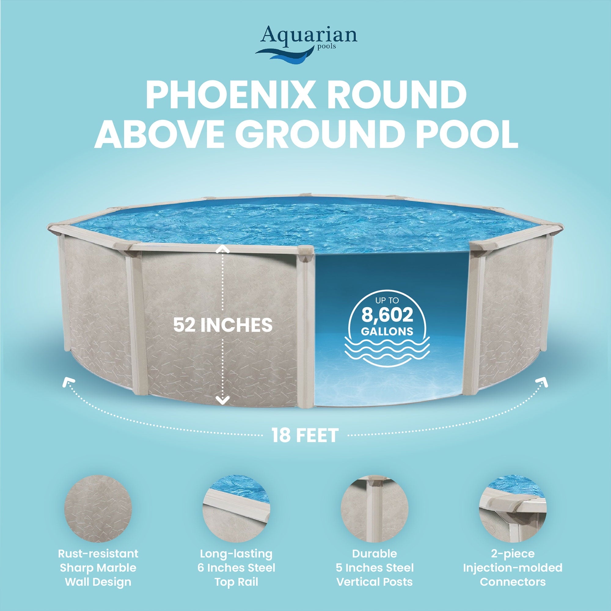 Aquarian Phoenix 18' x 52 Steel Frame DIY Family Size Above Ground Pool