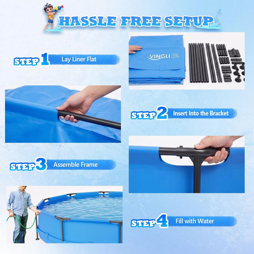 Zimtown 12ft x 30in Round Above Ground Pool, Blue Heavy-Duty Metal Frame Backyard Swimming Pool