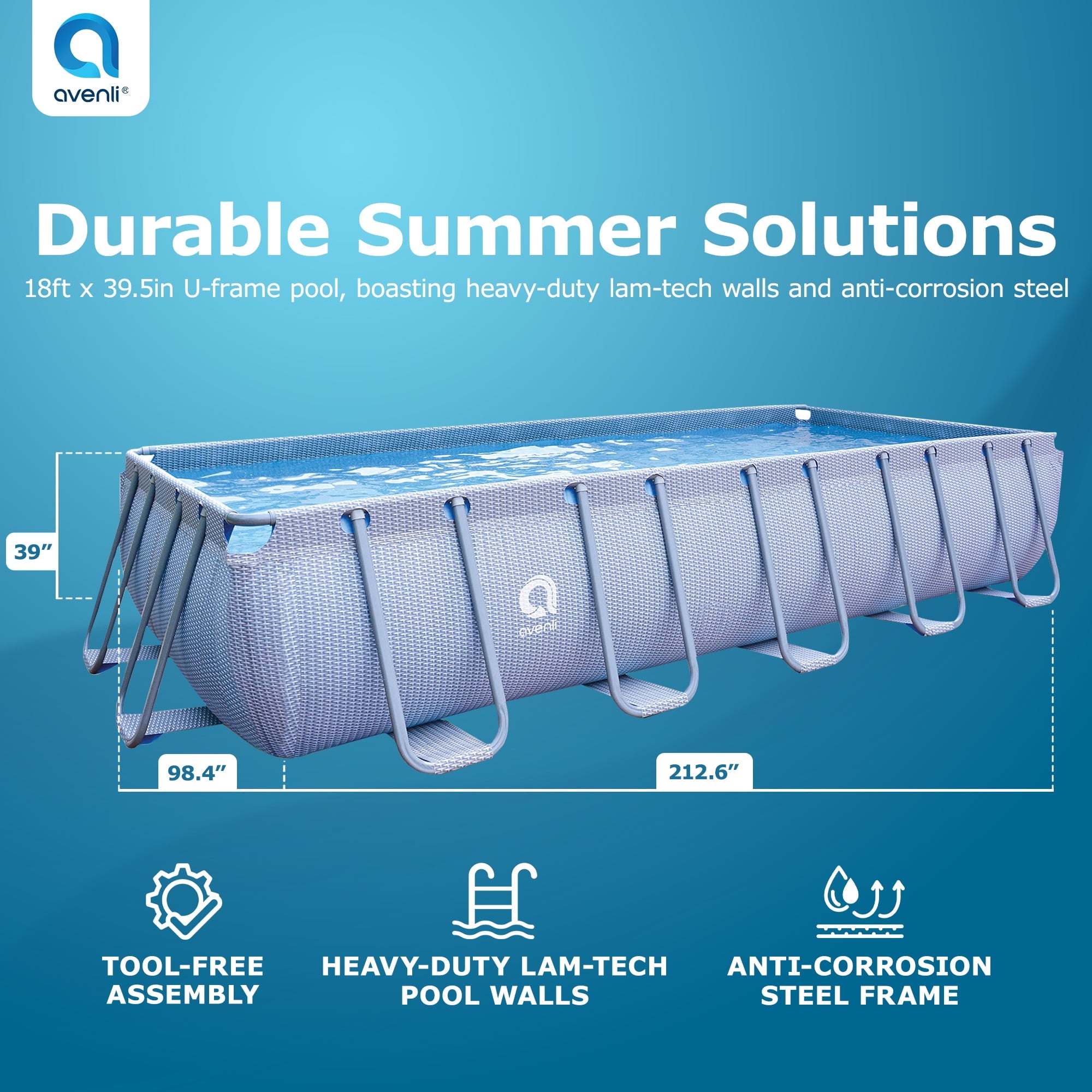 jLeisure Avenli 18 Foot x 39.5 Inch Rectangle Above Ground Swimming Pool