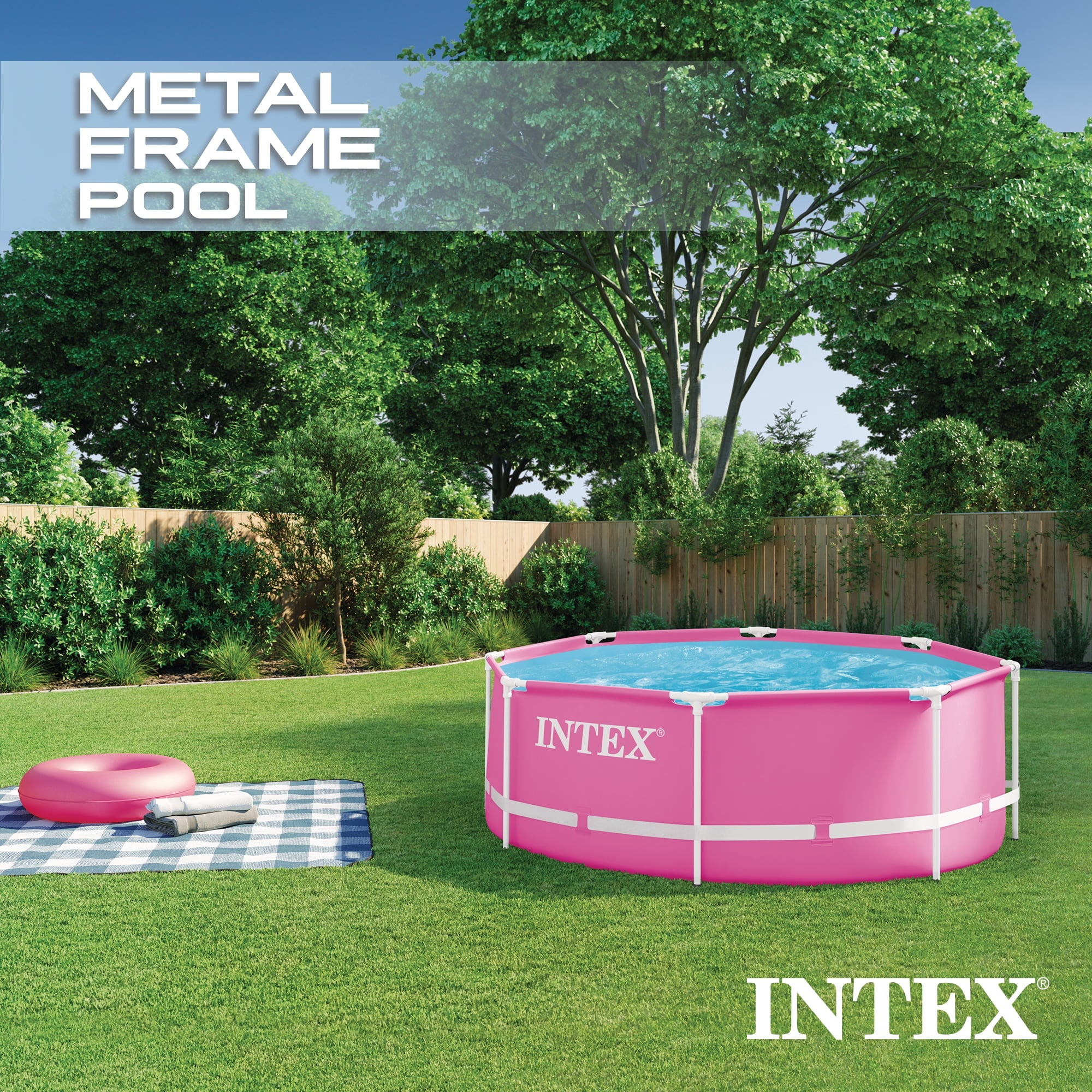 INTEX Round Metal Frame 8ft x 30in Above Ground Swimming Pool, Pink