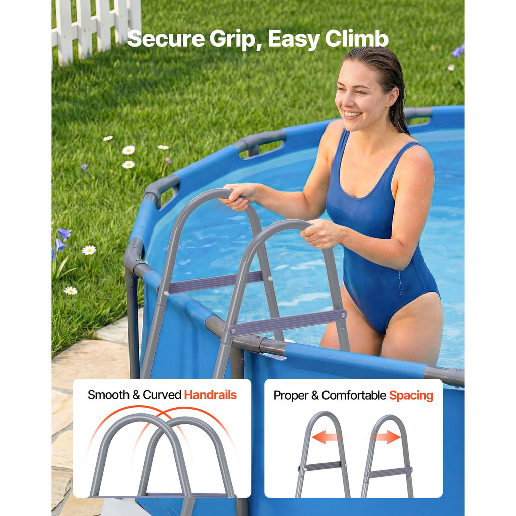 KFFKFF 4-Step Steel A-Frame Pool Ladder for Above-Ground Pools, Designed for 48-Inch Walls, 300 lbs Weight Capacity, Non-Slip Wide Steps, Easy Assembly, Gray and White
