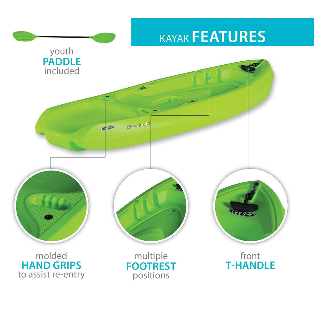 Lifetime Recruit 6.5 ft Youth Sit-On-Top Kayak with Paddle, Lime Green (90765)