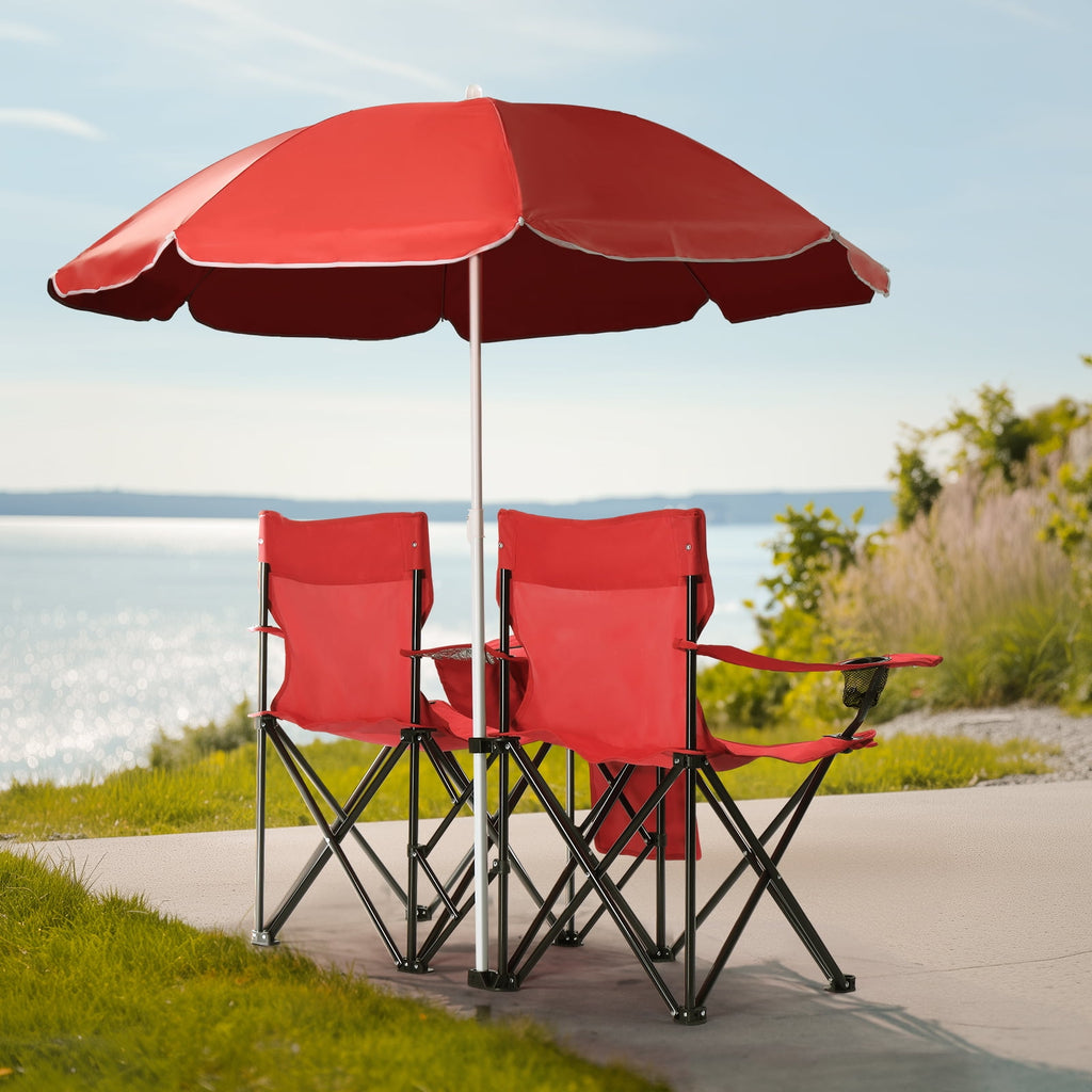 Ktaxon Camping Loveseat Chair, Folding Double Outdoor Chair with Removable Sun Umbrella & Carrying Bag, Double Chairs with Cooler Bag for Lawn Fishing Outdoor, Gray