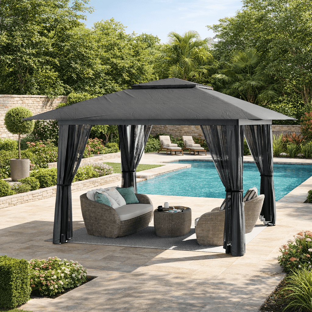 10x10 Pop-Up Canopy Tent with Removable Walls, 3 Height Adjustable Easy Set up Portable Gazebo, For Camping, White