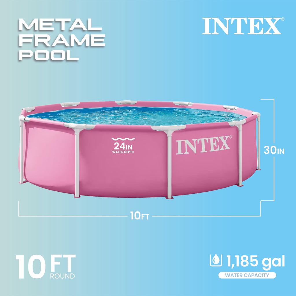 INTEX Rectangular Metal Frame 7ft x 23in Above Ground Swimming Pool, Pink