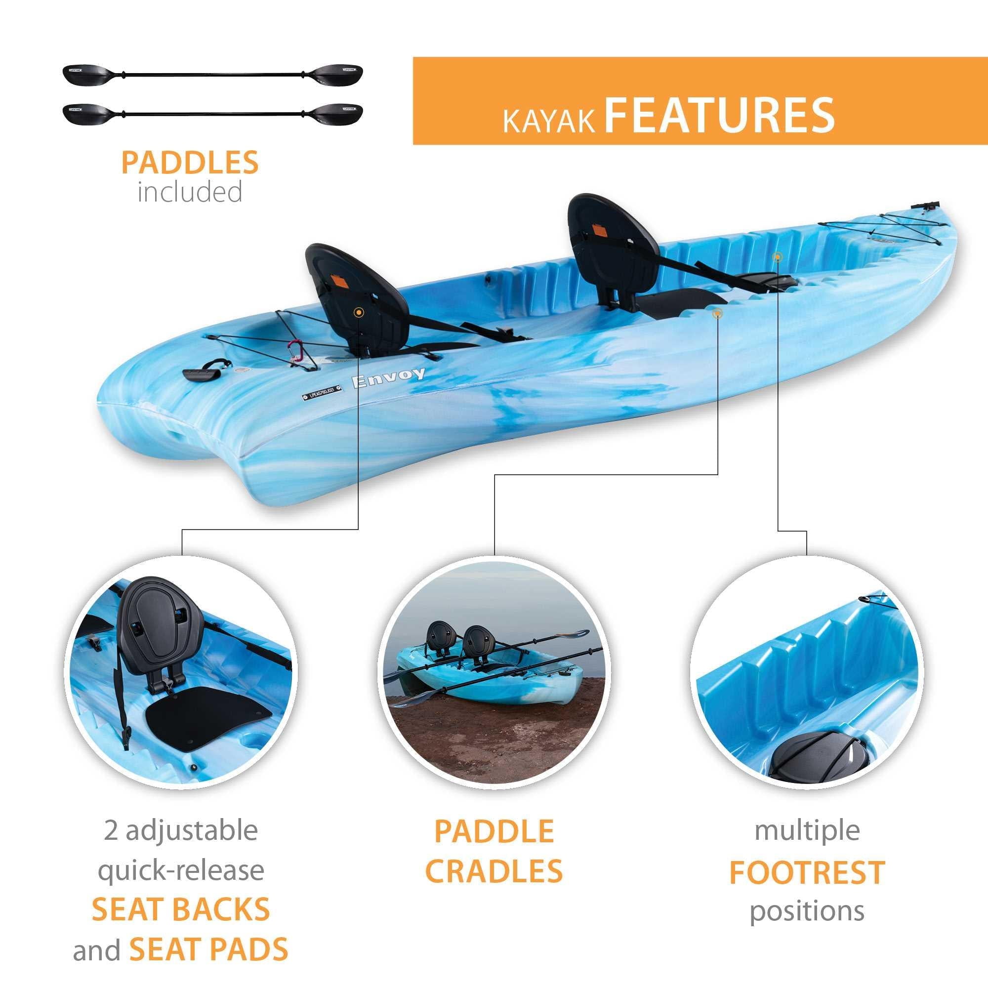Lifetime Envoy 10.5 ft Sit-On-Top Tandem Kayak with Paddles, Sky Fusion (91192)