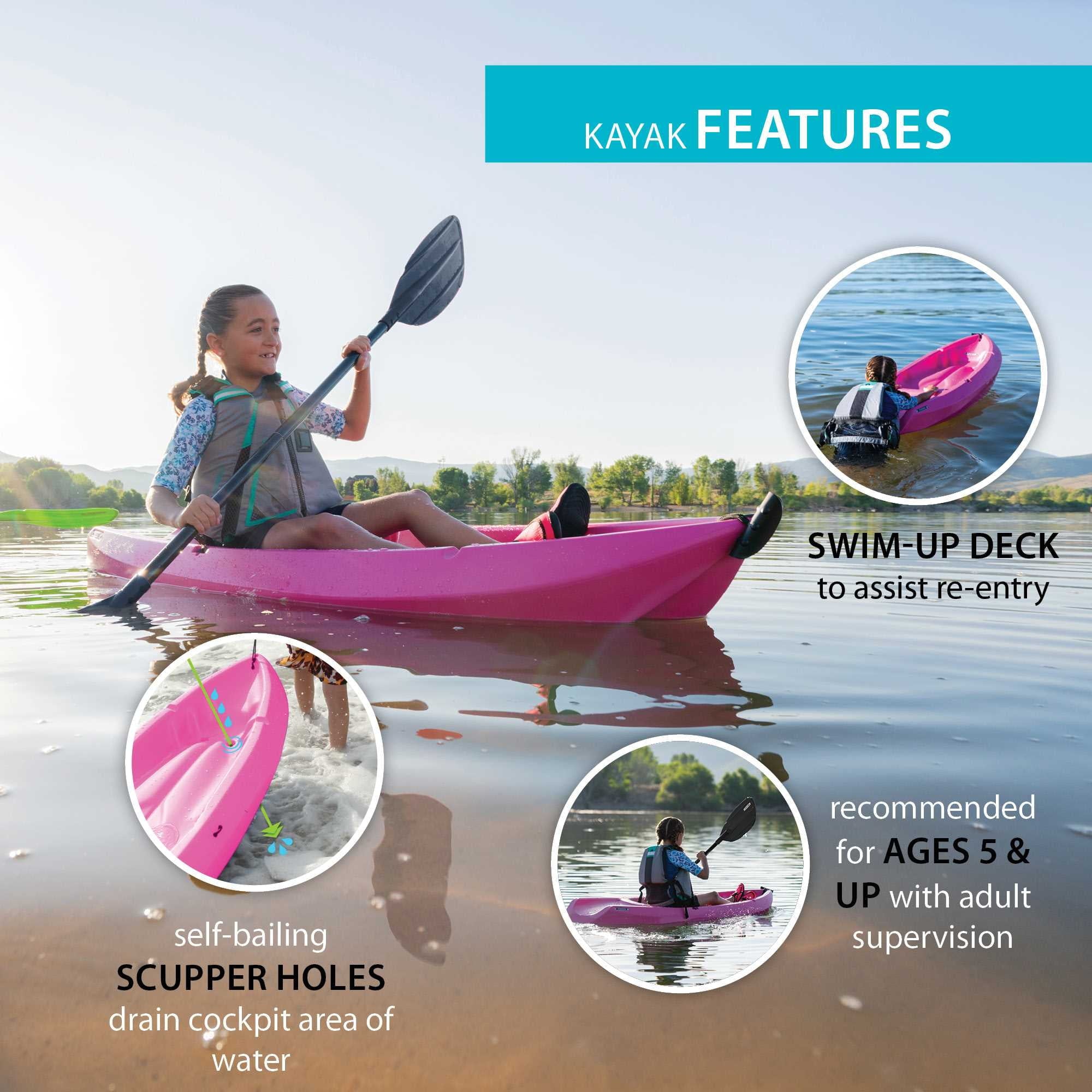 Lifetime Wave 6 ft Youth Sit-On-Top Kayak with Paddle, Fire Red (91401)