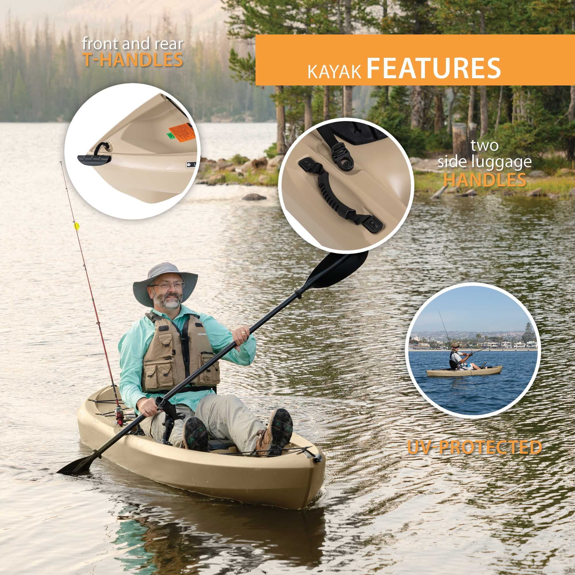 Lifetime Tamarack Angler 10 ft Sit-On-Top Fishing Kayak with Paddles, 2 Pack, Tan (90806)