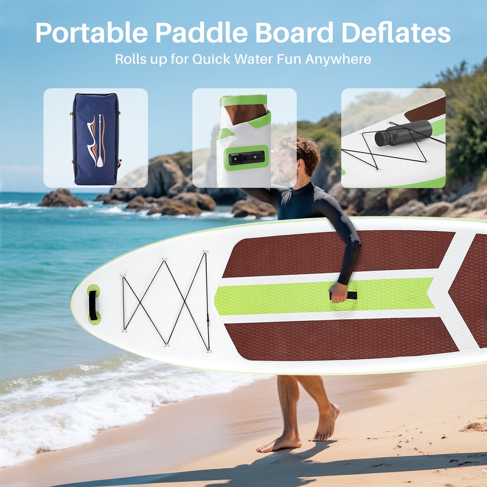 TINKLE WELL Inflatable Stand Up Paddle Board (SUP) Kit, Ultra-Stable Wide Design w/Non-Slip Deck & 2-in-1 Adjustable Paddle, Complete Set for Beginners/Experts, Youth & Adults, Organe