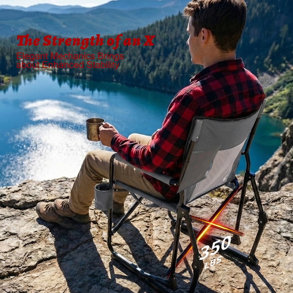 EDX Folding Camping Chair, Padded High Back, Adjustable Lumbar Support, Extra Wide for Adults, 500 lbs Steel Frame, Portable Outdoor,Black