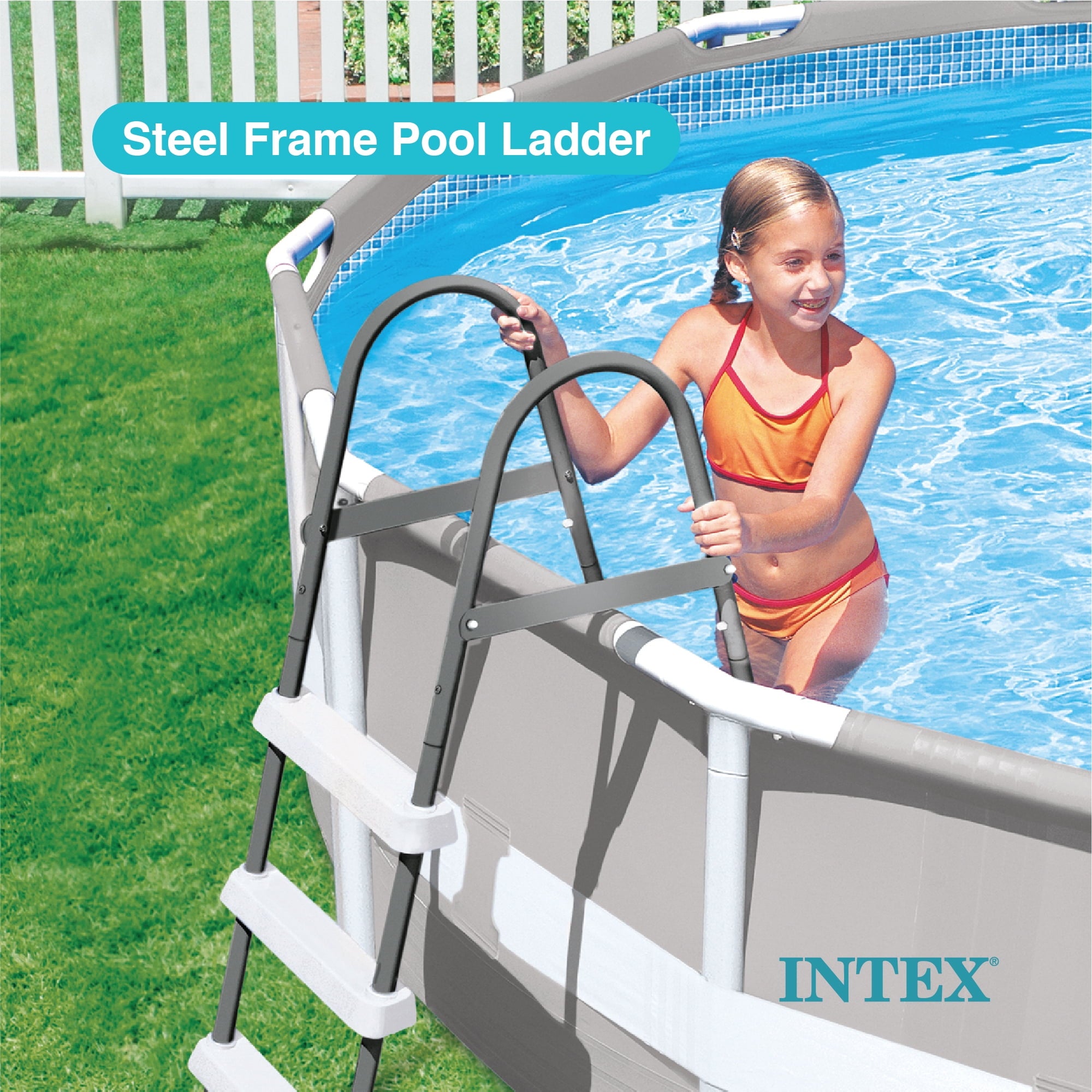 Open Box Intex Steel Frame Above Ground Pool Ladder 42 Height (2 Pack)