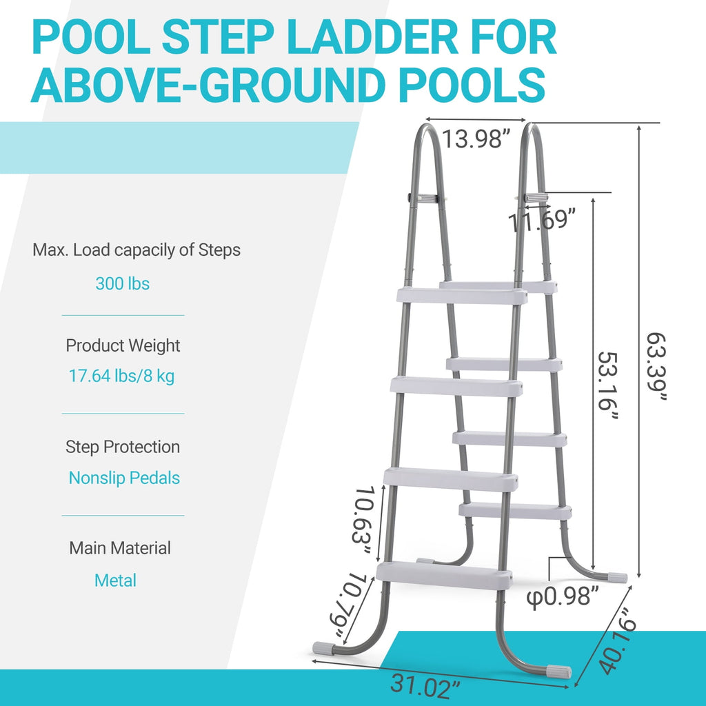 Ktaxon 52 4Step Steel Frame Above Ground Swimming Pool Ladder,Heavy Duty Double Sided Removable Pool Steps with Ladder Escape