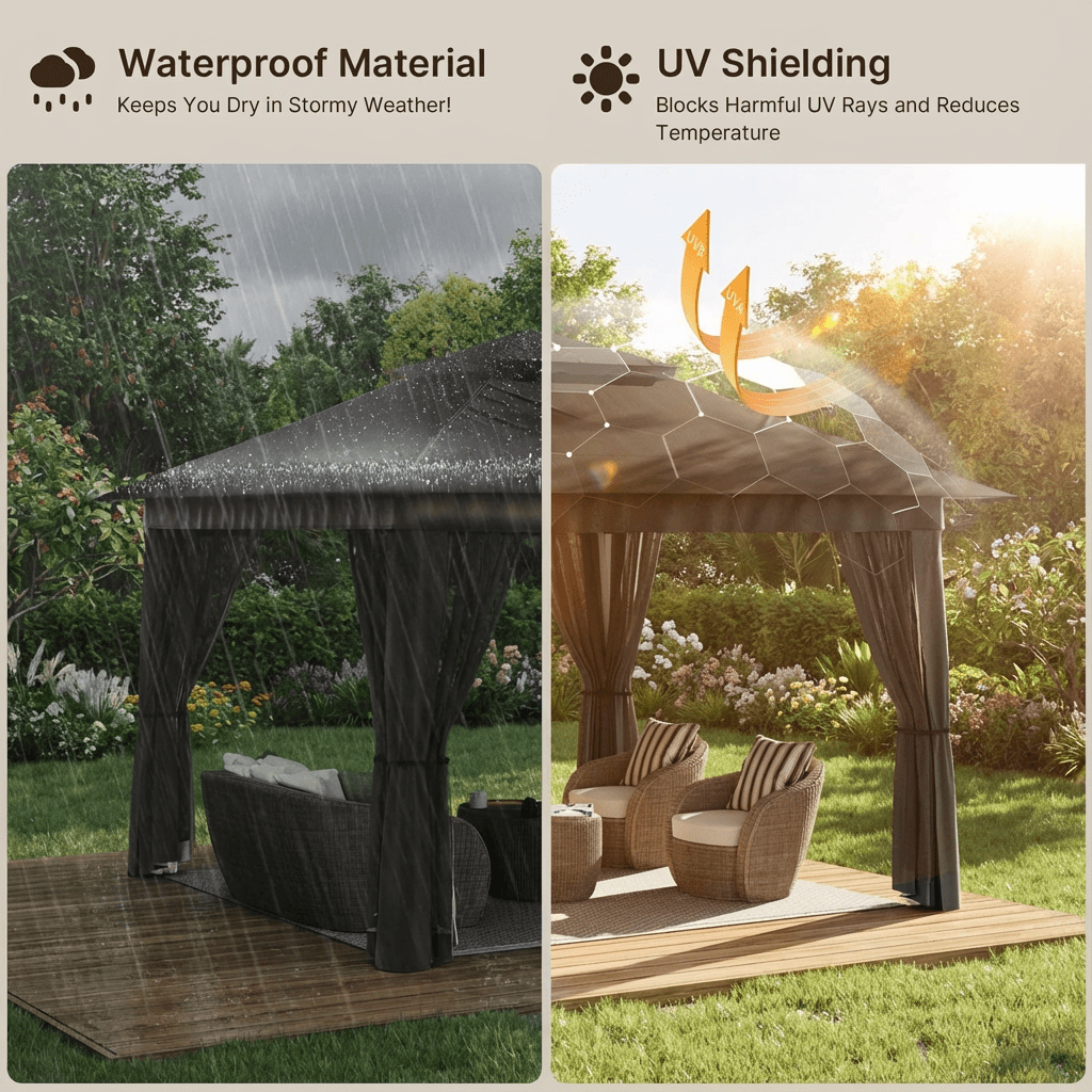 10x10 Pop-Up Canopy Tent with Removable Walls, 3 Height Adjustable Easy Set up Portable Gazebo, For Camping, White