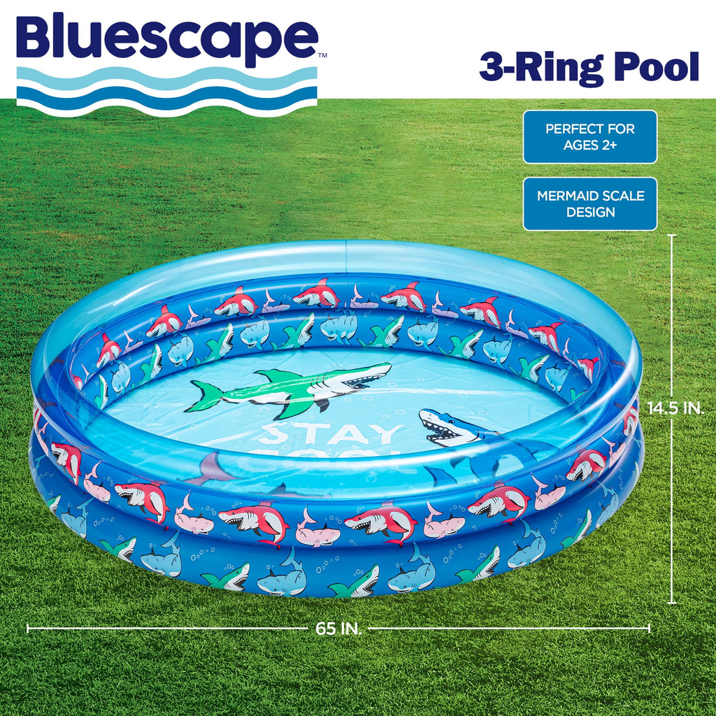 Bluescape Colorful Mermaid Print 3-Ring Inflatable Swimming Pool for Kids, Round, Age 2 & up, Unisex