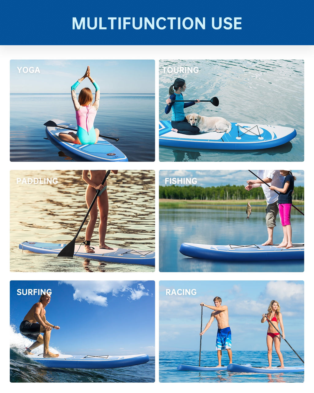 Naipo Inflatable Paddle Board Stand Up Paddle Board 6 in Thick with Sup Accessories and Carry Bag and Fast Pumping for Adults and Youth