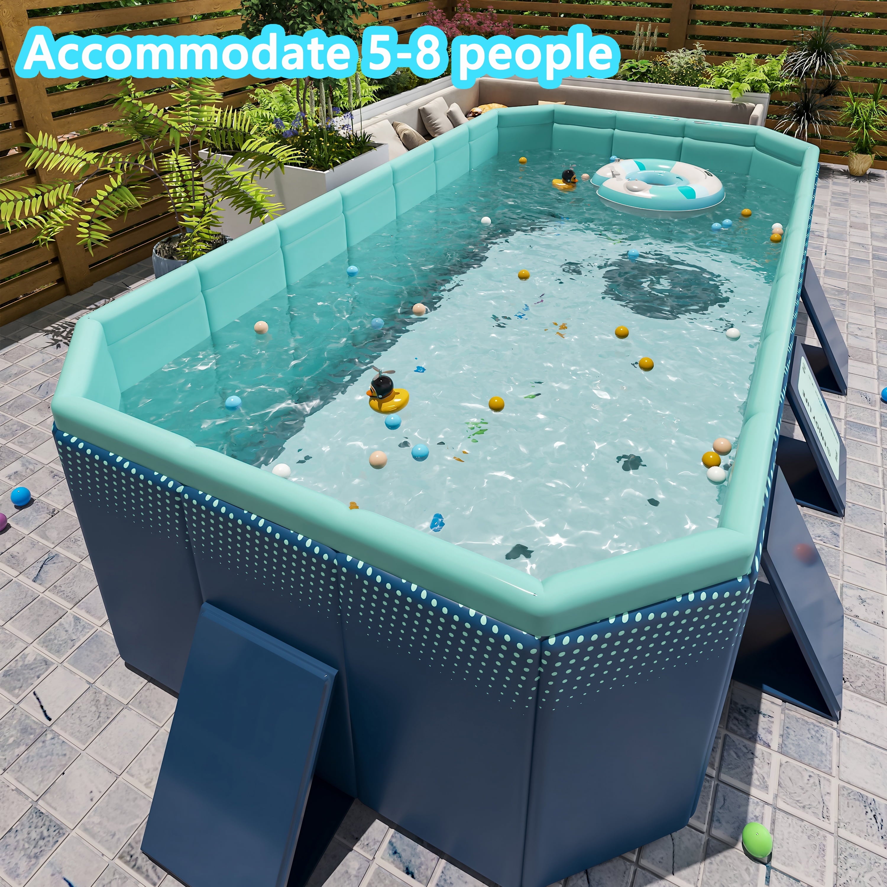 Hyindoor Outdoor Foldable Non-Inflatable Adults and Kids Swimming Pool Hard Plastic Anti-Slip for Lawn Garden Backyard（116 x 65 x 21）