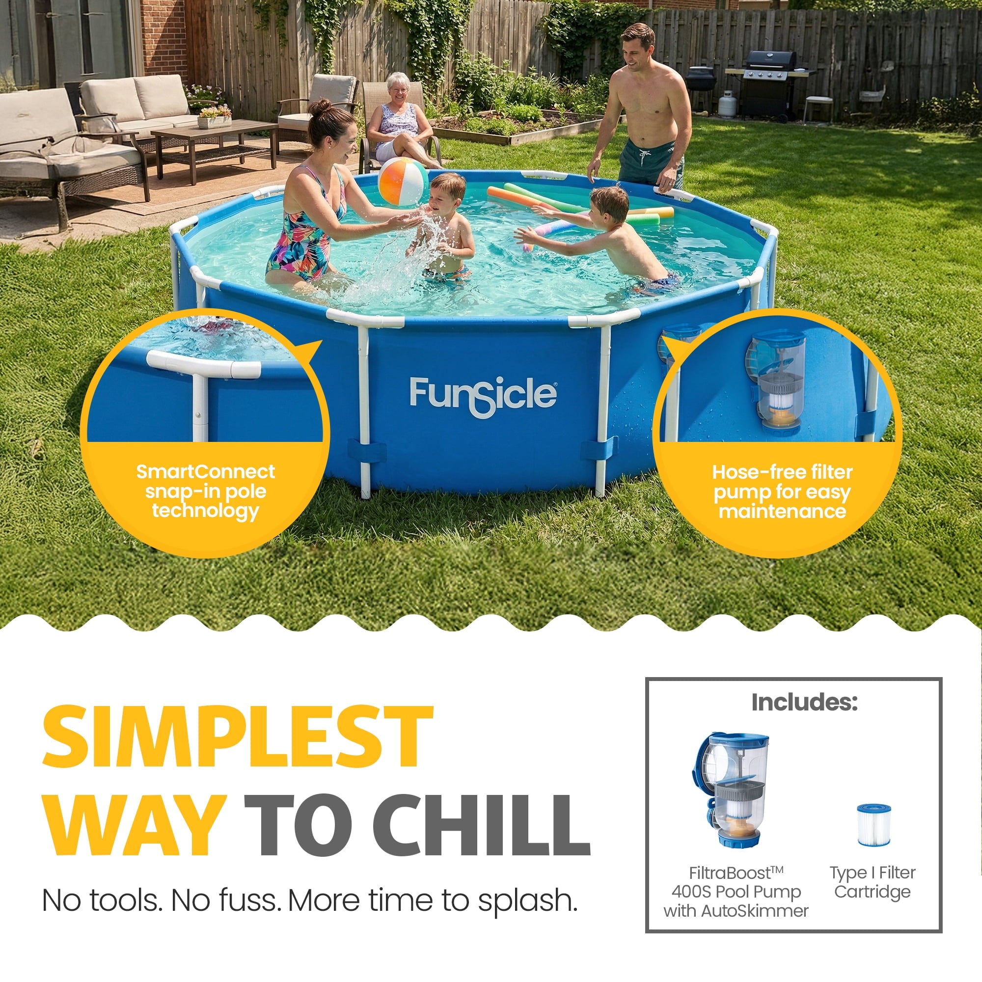 Funsicle 8' x 30 Outdoor Activity Round Frame Above Ground Swimming Pool Set