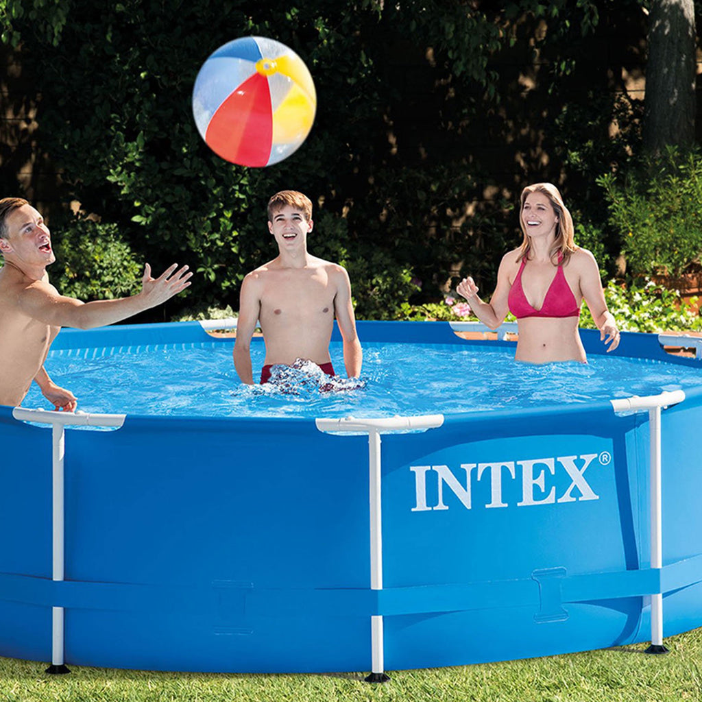 Intex 10 x 2.5 Foot Round Metal Frame Above Ground Swimming Pool, Blue