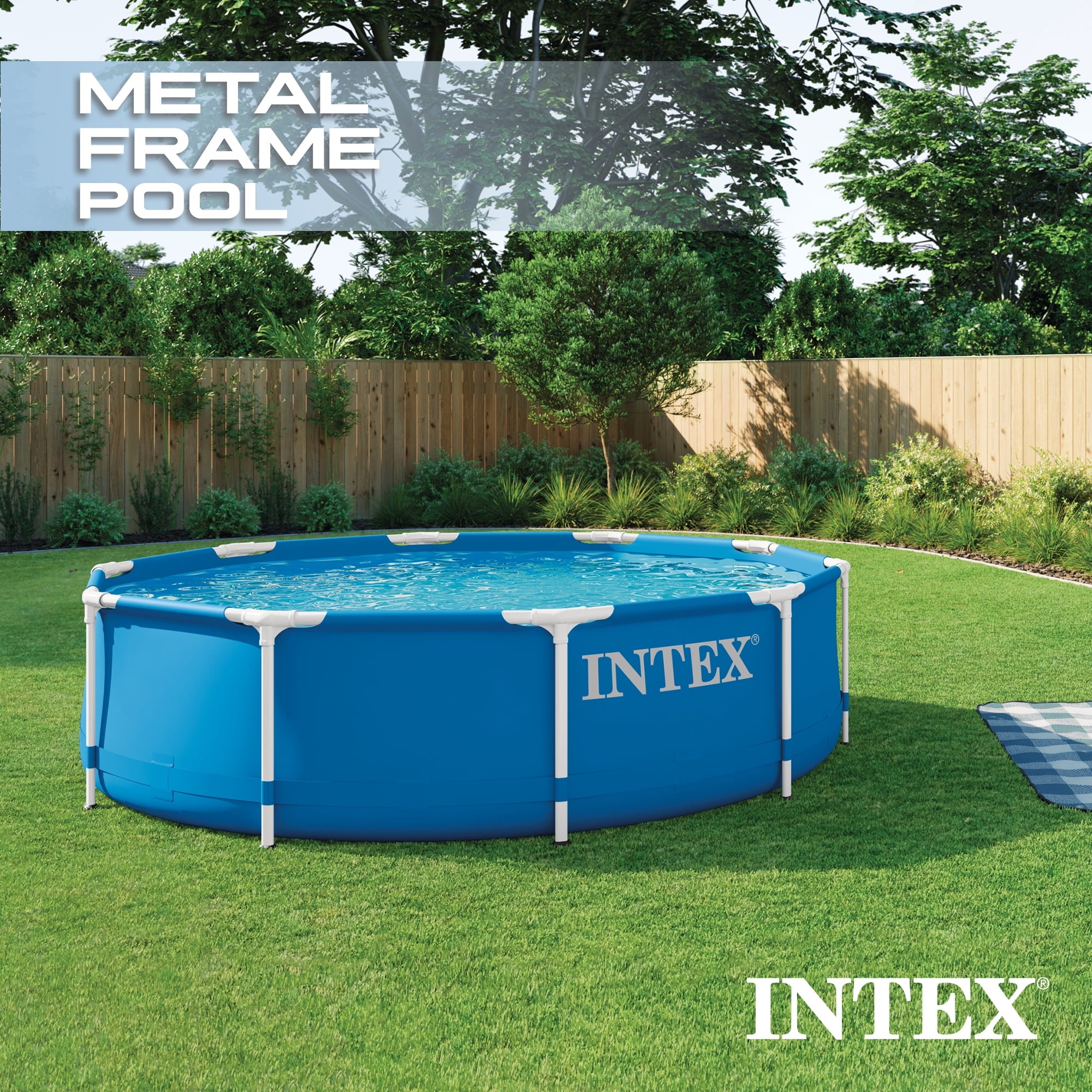 Intex 10 x 2.5 Foot Round Metal Frame Above Ground Swimming Pool, Blue