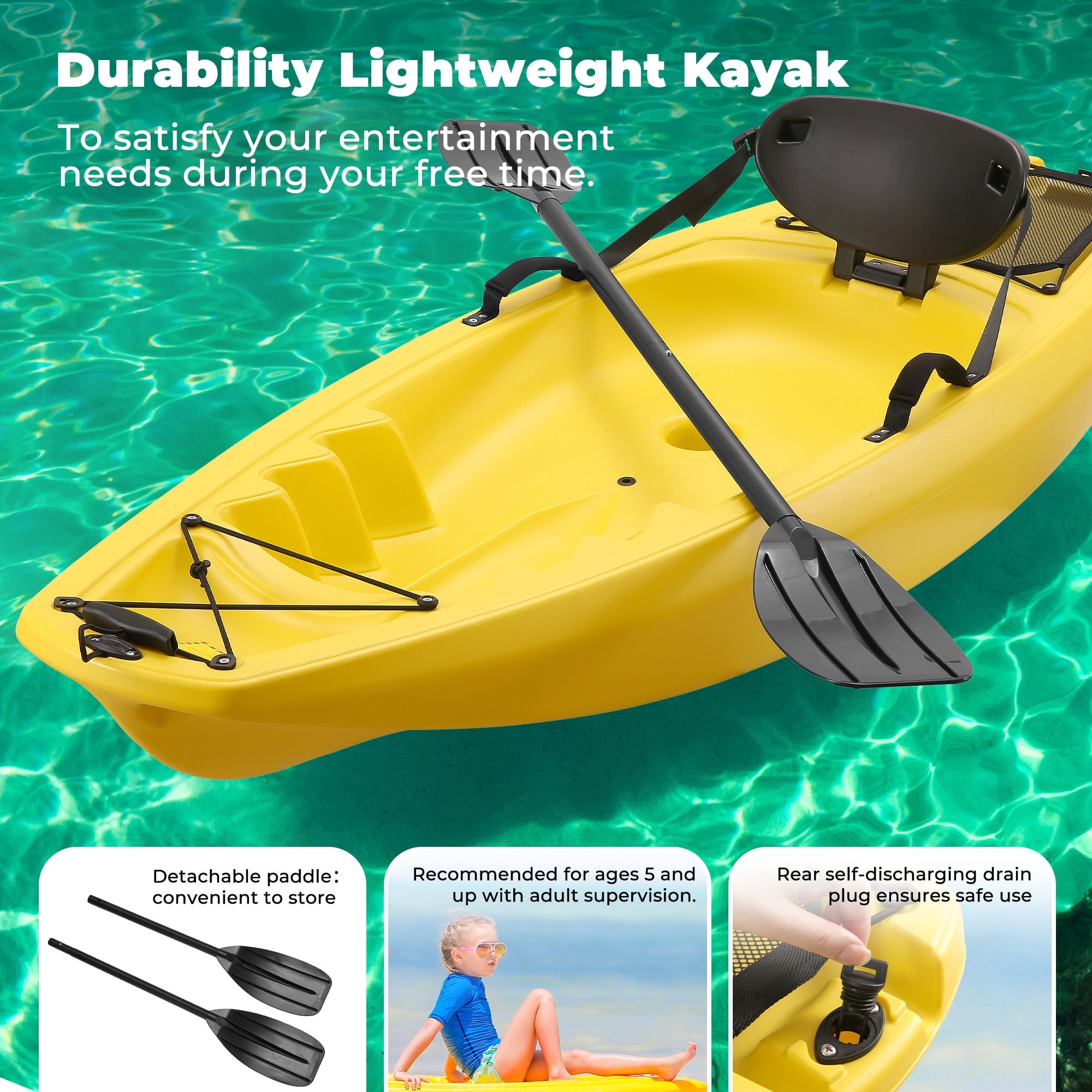 Naipo Kayak with paddle 6.5FT Kayak 4 Level Footrest Sit On Top for Youth Kid to Teen Up to 121lbs