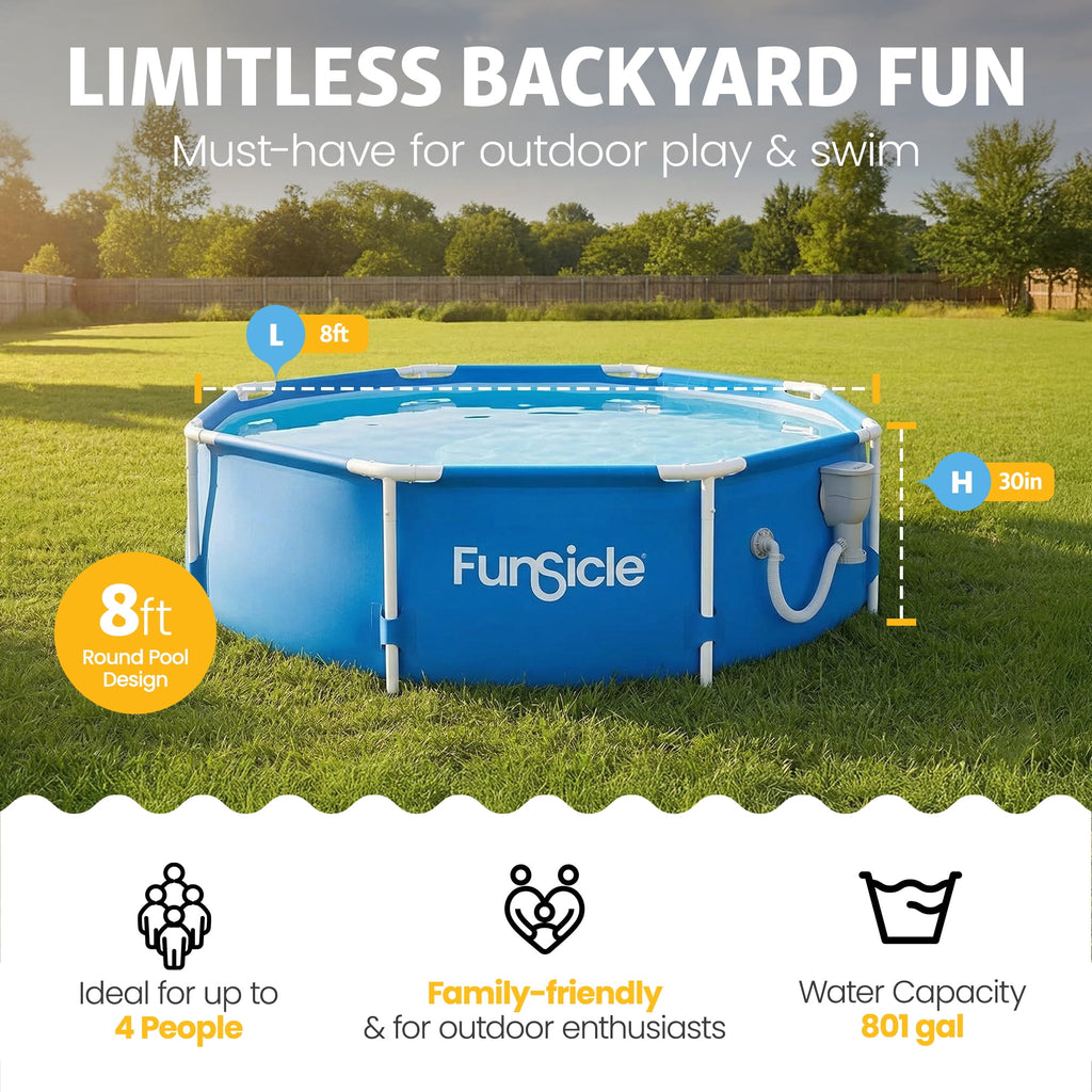 Funsicle 8' x 30 Outdoor Activity Round Frame Above Ground Swimming Pool Set