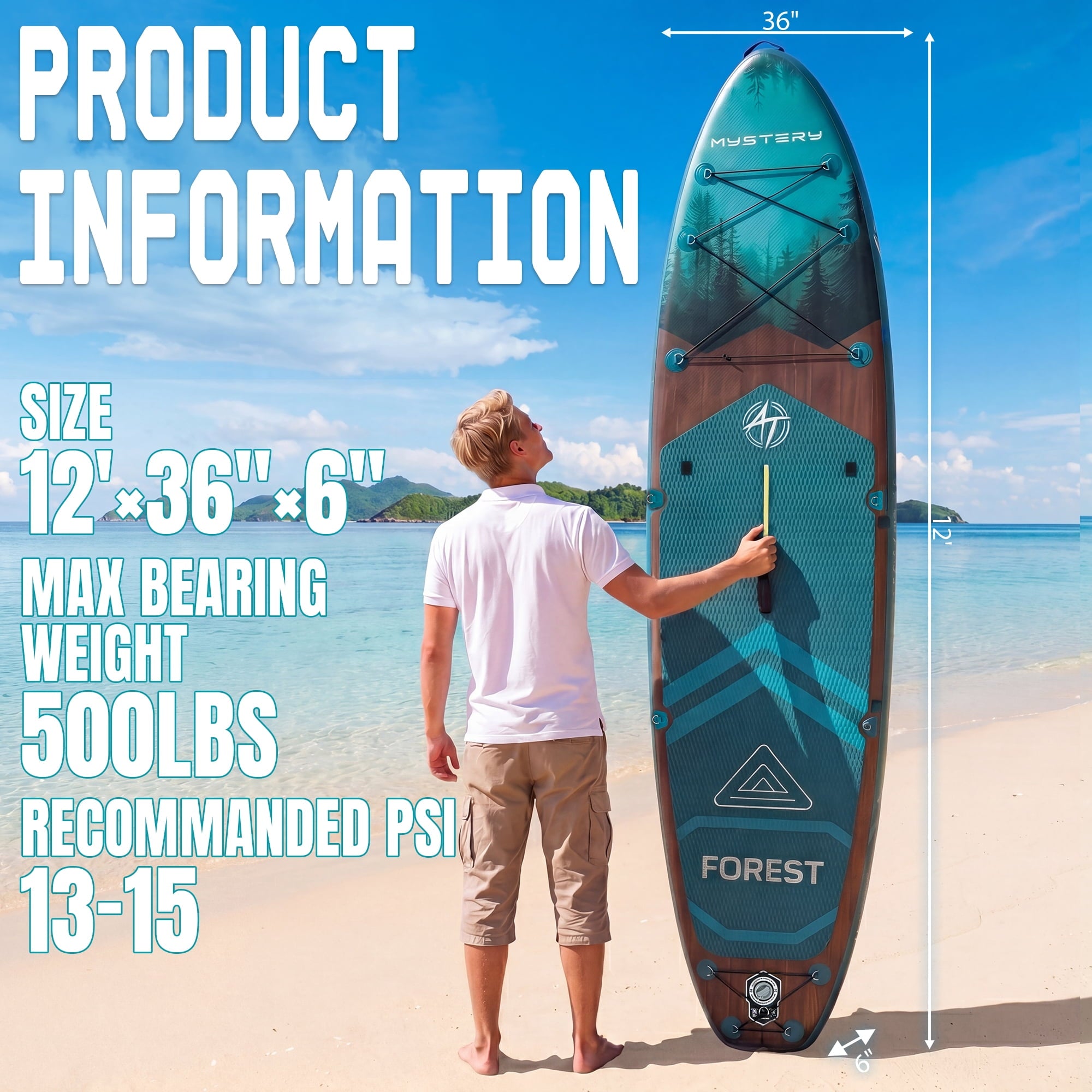 Ultifit Inflatable Paddle Board Extra Wide 500 Lbs Capacity Anti-Slip Design with SUP Accessories and Seat 12' x 36