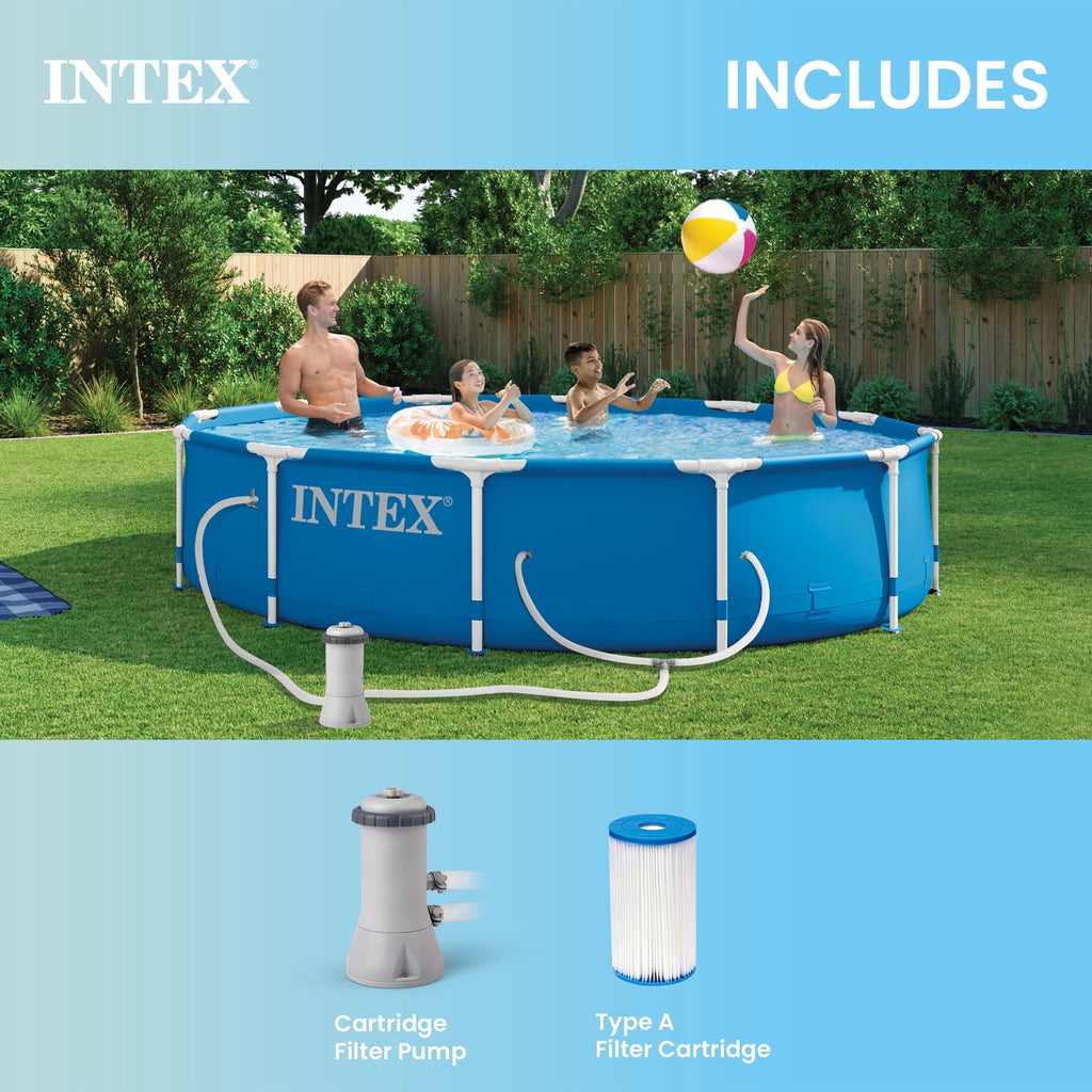 INTEX Metal Frame 12’ x 30” Above Ground Swimming Pool with Filter Pump