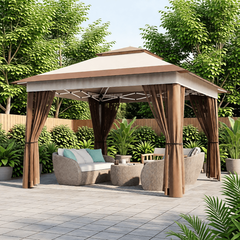 10x10 Pop-Up Canopy Tent with Removable Walls, 3 Height Adjustable Easy Set up Portable Gazebo, For Camping, White