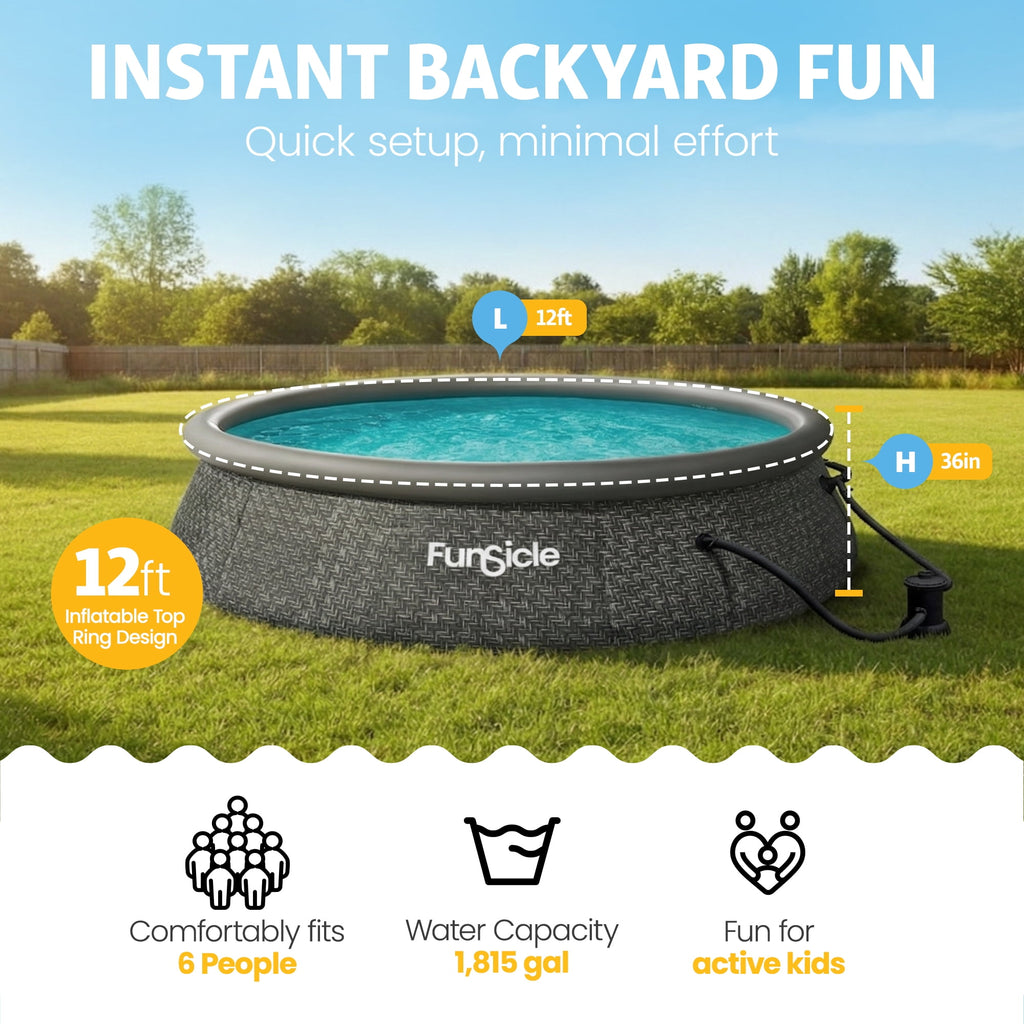 Funsicle Quickset 14’ x 36” Round Inflatable Top Ring Above Ground Swimming Pool Set