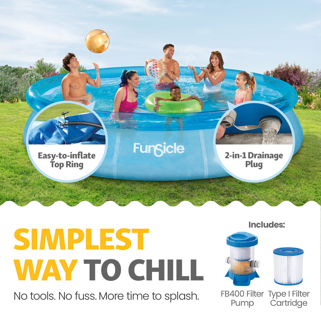 Funsicle 12ft x 30in Round Sea-Thru QuickSet Above Ground Pool with Cartridge Filter Pump, Age 6 & up