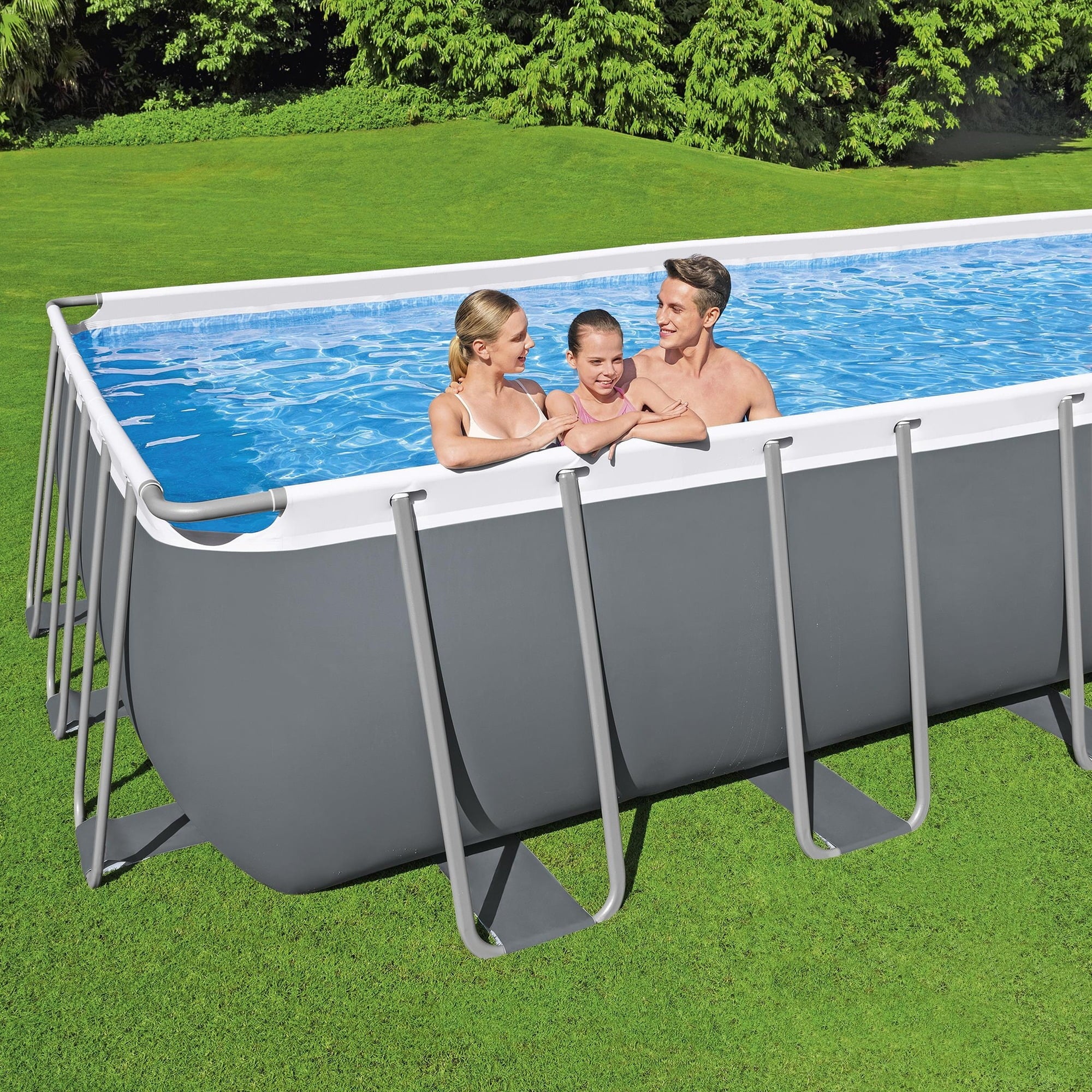 Bestway: Power Steel - Rectangular Swimming Pool Set - 24' x 12' x 52, Above Ground, Tritech Construction, Filter Pump, Ladder & Cover, 7937 Gal.