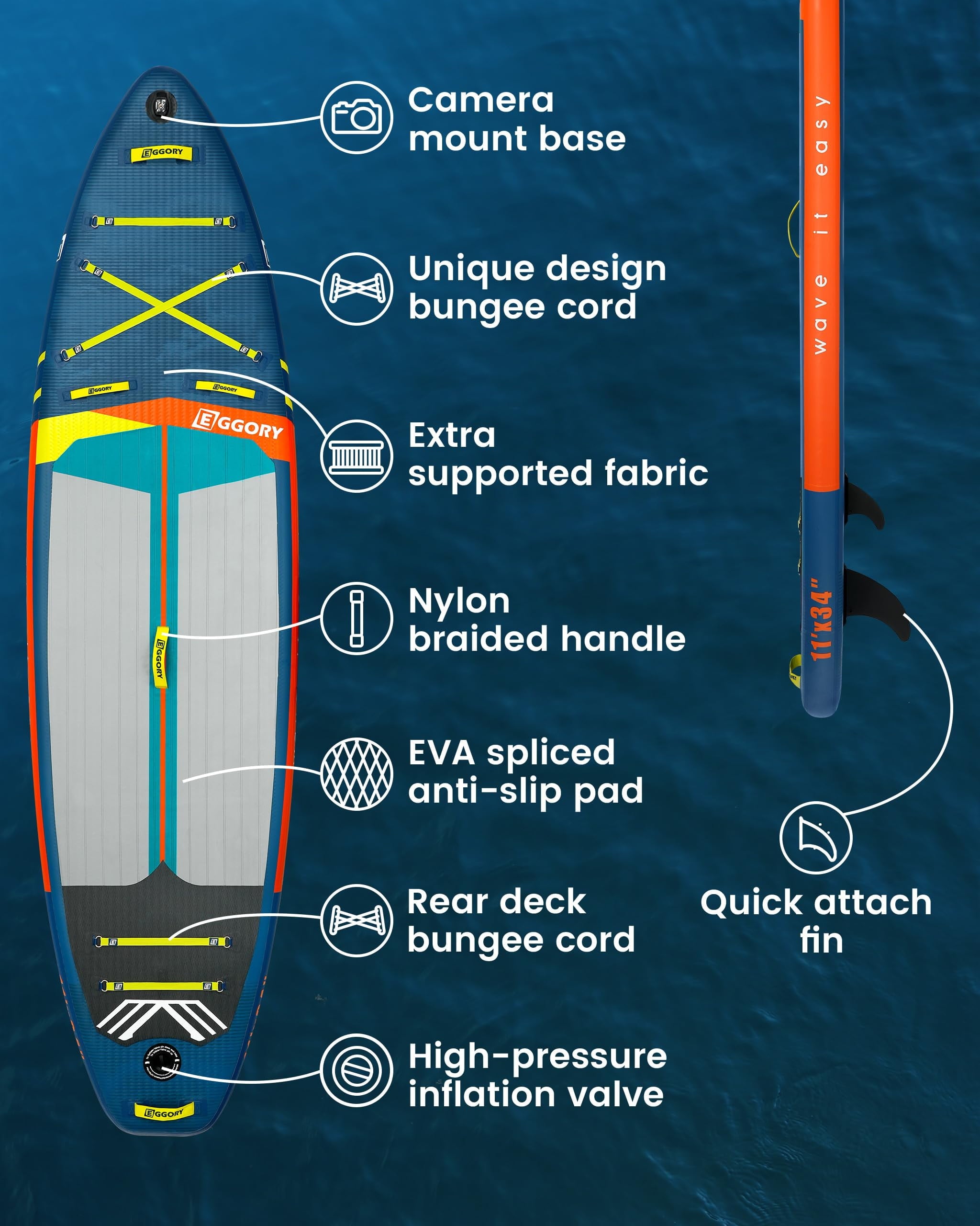 EGGORY 11ft Inflatable Stand up Paddle Board Fishing Paddle Board with Full SUP Accessories for Youth & Adults