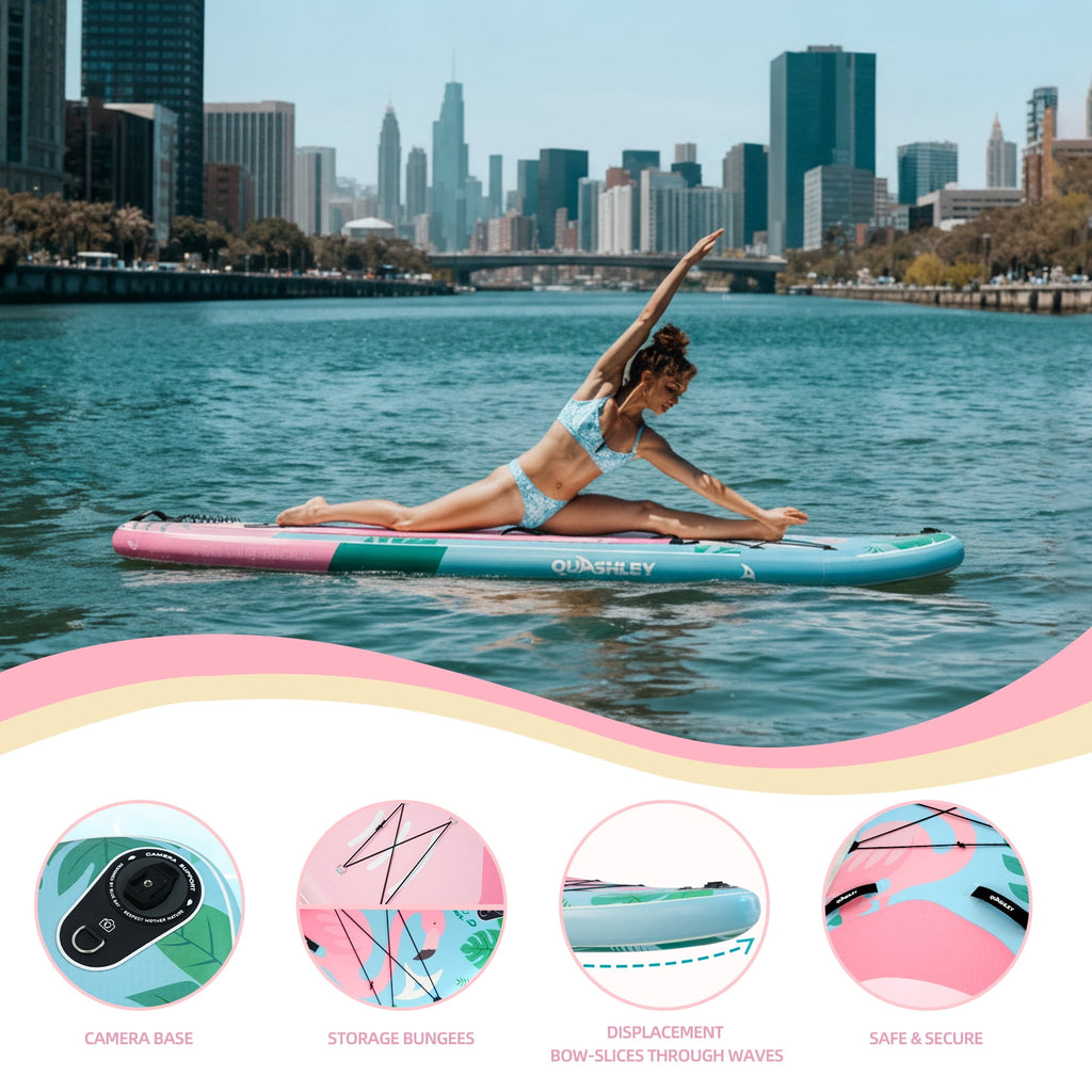 Quashley Inflatable Paddle Board 11' x 34 Wide All-Around SUP with Paddle, Pump, Backpack & Leash