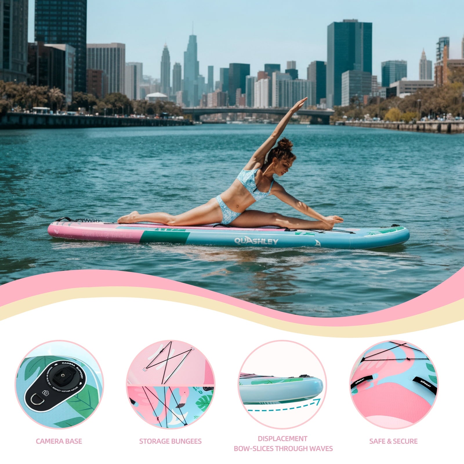 Quashley Inflatable Paddle Board 11' x 34 Wide All-Around SUP with Paddle, Pump, Backpack & Leash