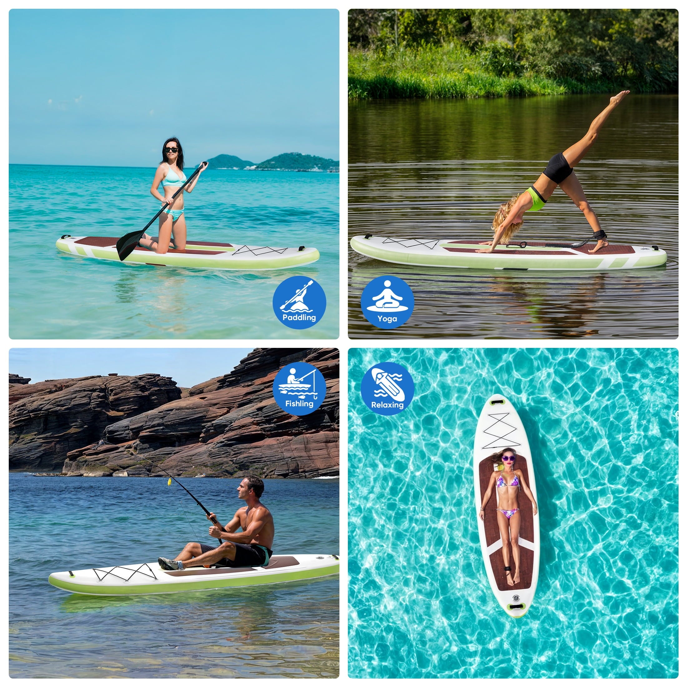 ZUNMOS 10.5ft Inflatable Stand Up Paddle Board, Non-Slip Deck, Complete SUP Accessories Set for All Skill Levels, Brown and Green
