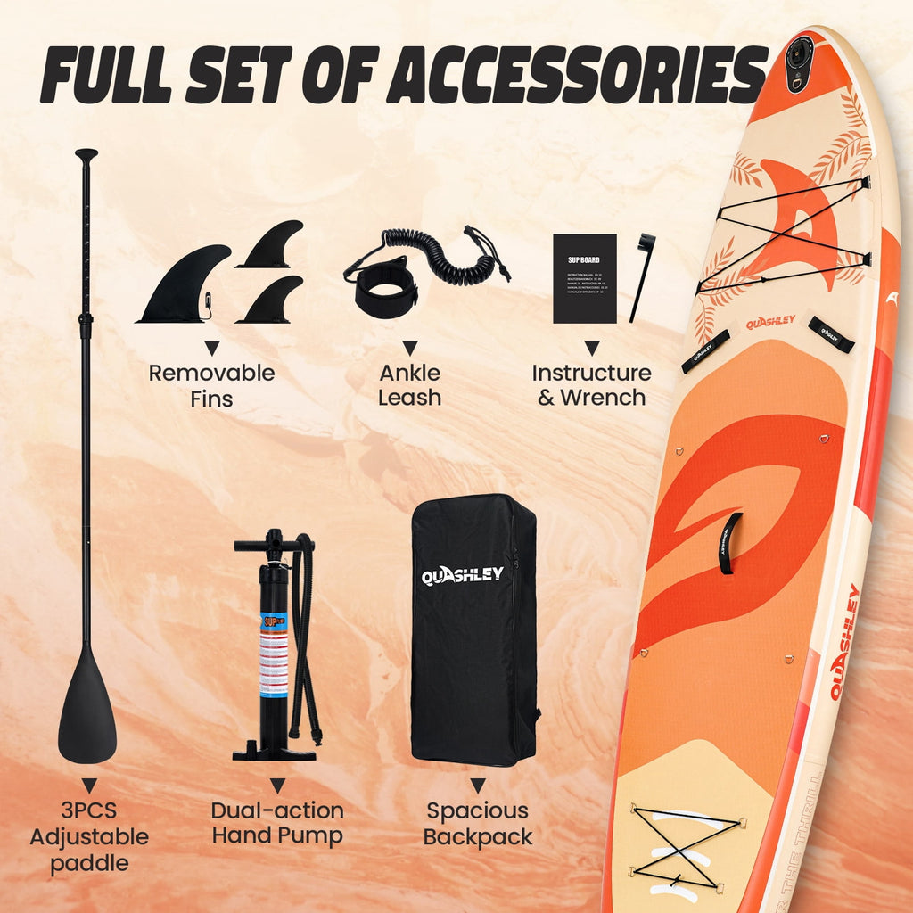 Quashley Inflatable Paddle Board 11' x 34 Wide All-Around SUP with Paddle, Pump, Backpack & Leash