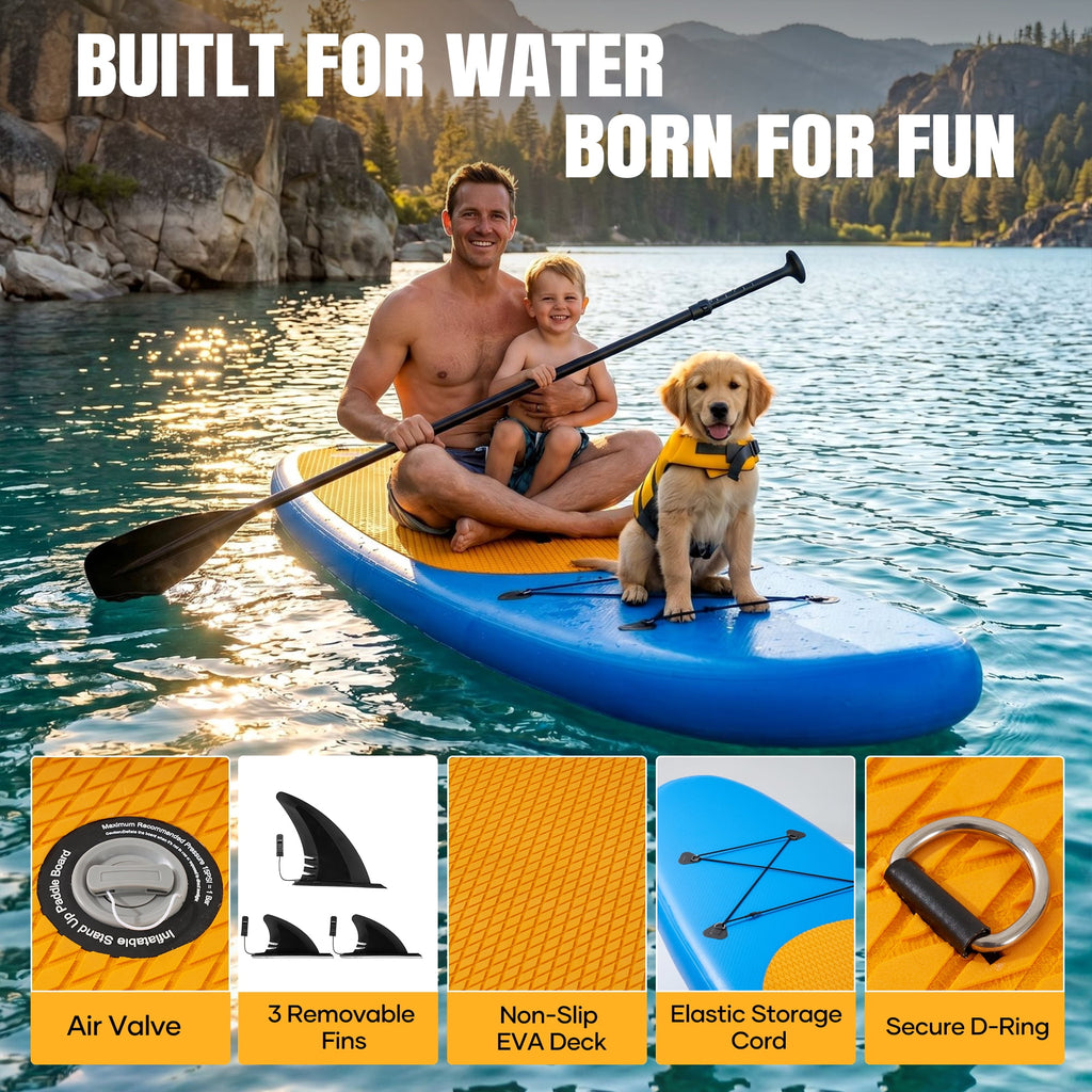 Naipo 10FT Inflatable Paddle Board 30in Wide Design Stand up Paddle Board with Paddle Accessories for Family Beginners Youth Blue Yellow